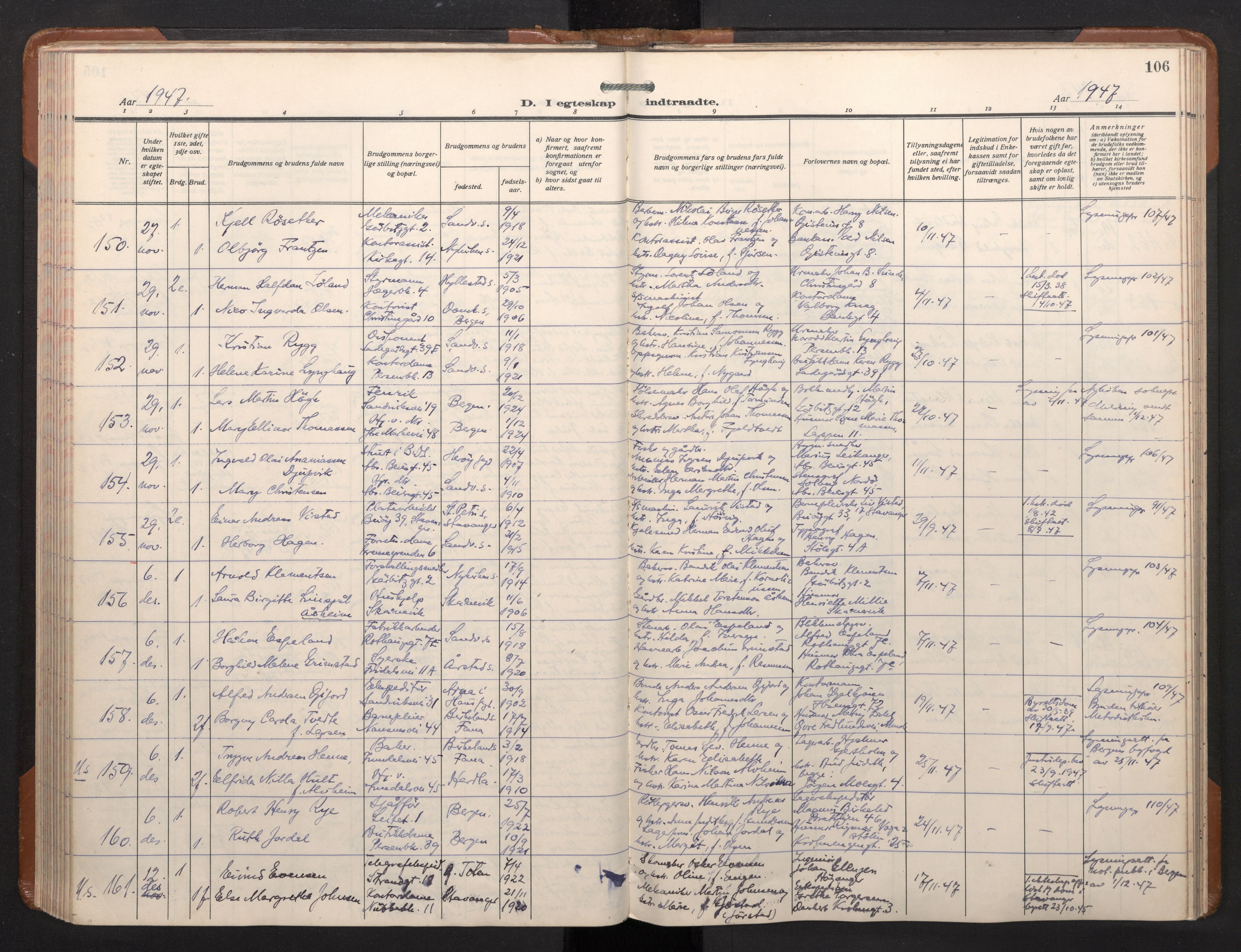 Sandviken Sokneprestembete, SAB/A-77601/H/Ha/L0017: Ministerialbok nr. D 4, 1940-1954, s. 106