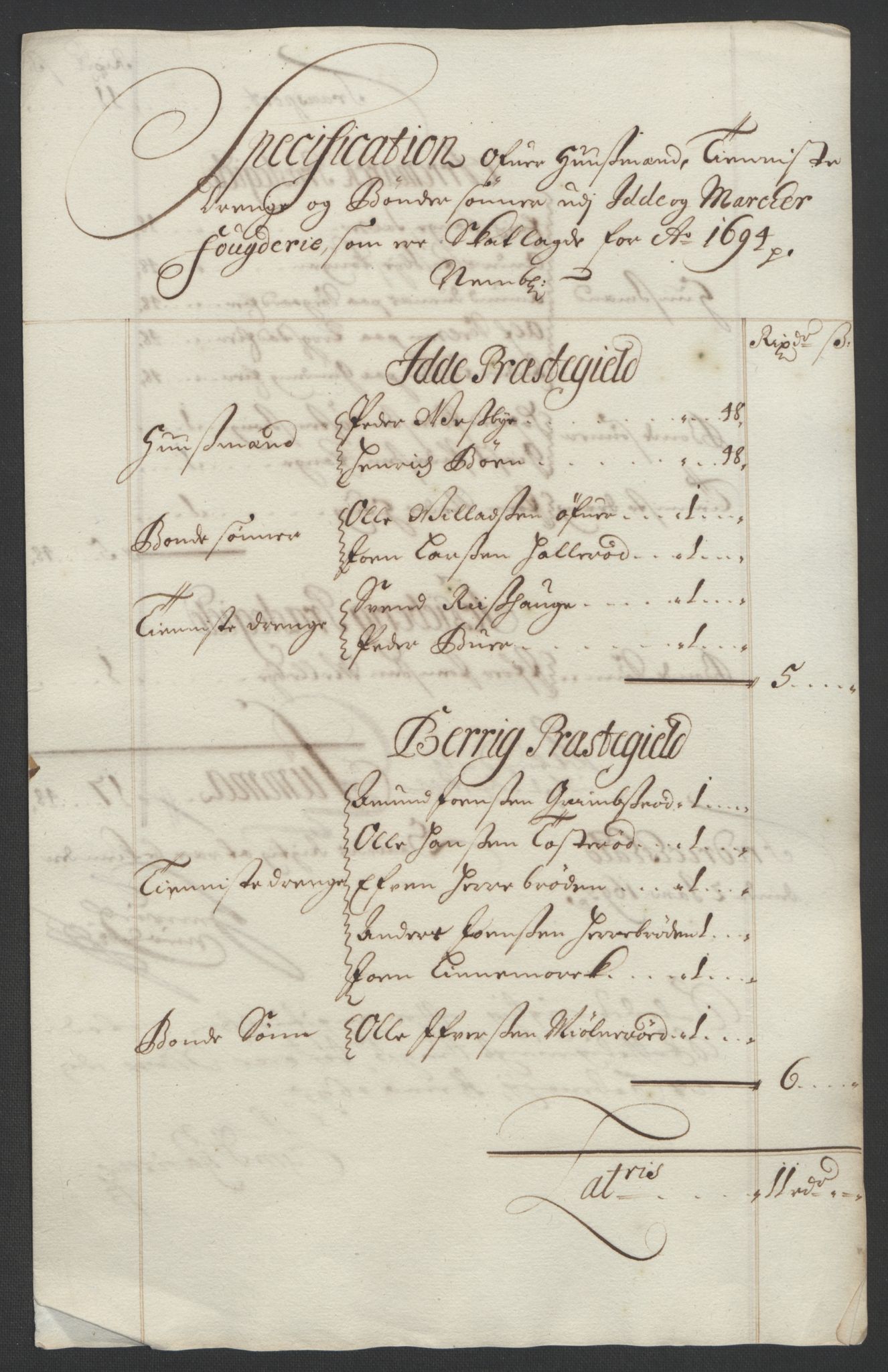 Rentekammeret inntil 1814, Reviderte regnskaper, Fogderegnskap, RA/EA-4092/R01/L0012: Fogderegnskap Idd og Marker, 1694-1695, s. 102