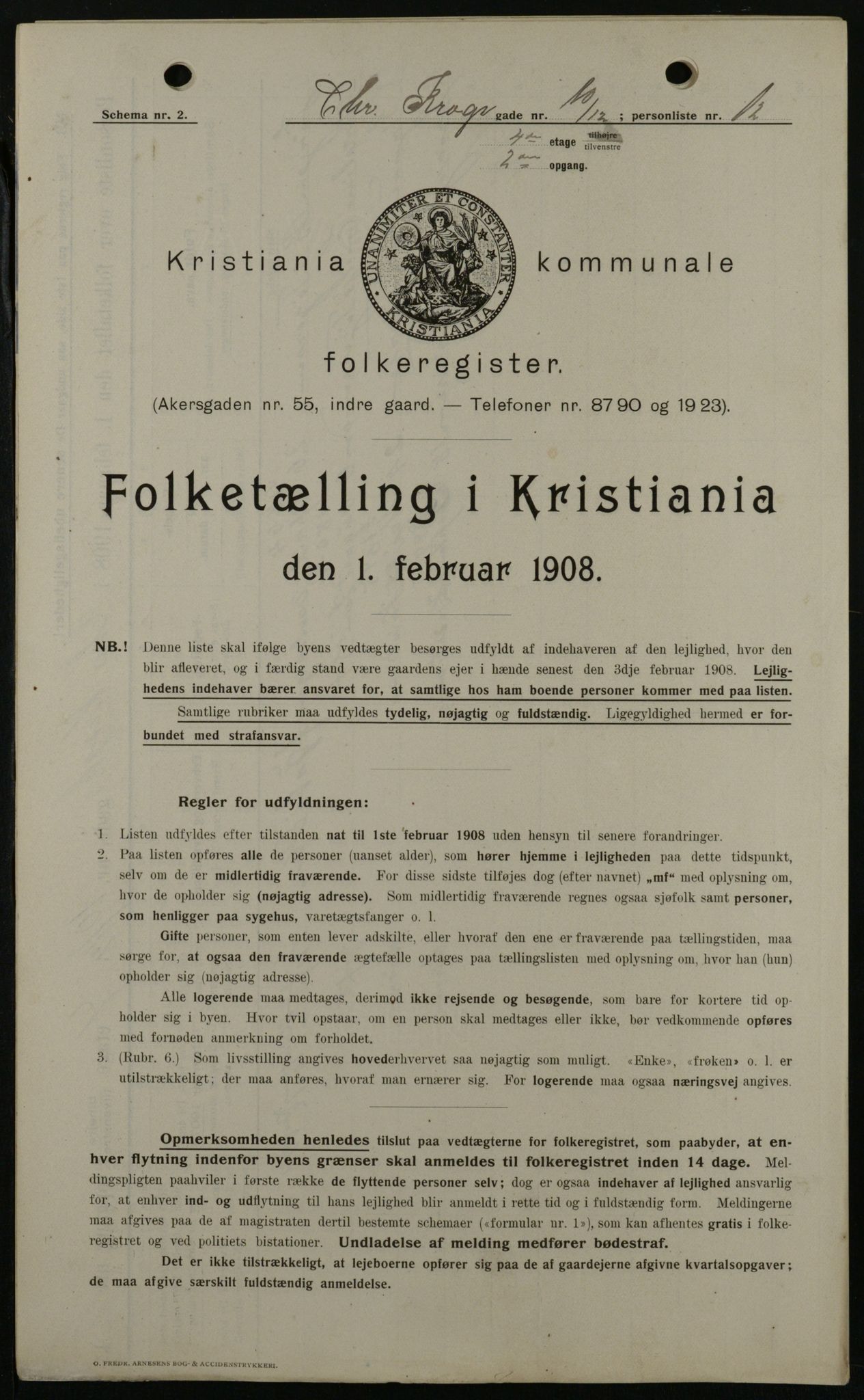 OBA, Kommunal folketelling 1.2.1908 for Kristiania kjøpstad, 1908, s. 11087