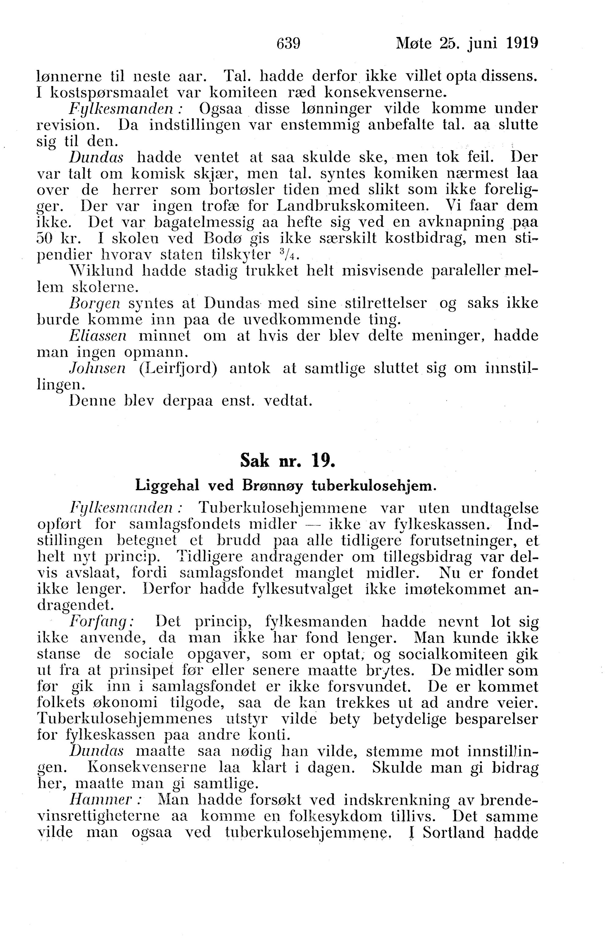 Nordland Fylkeskommune. Fylkestinget, AIN/NFK-17/176/A/Ac/L0042: Fylkestingsforhandlinger 1919, 1919