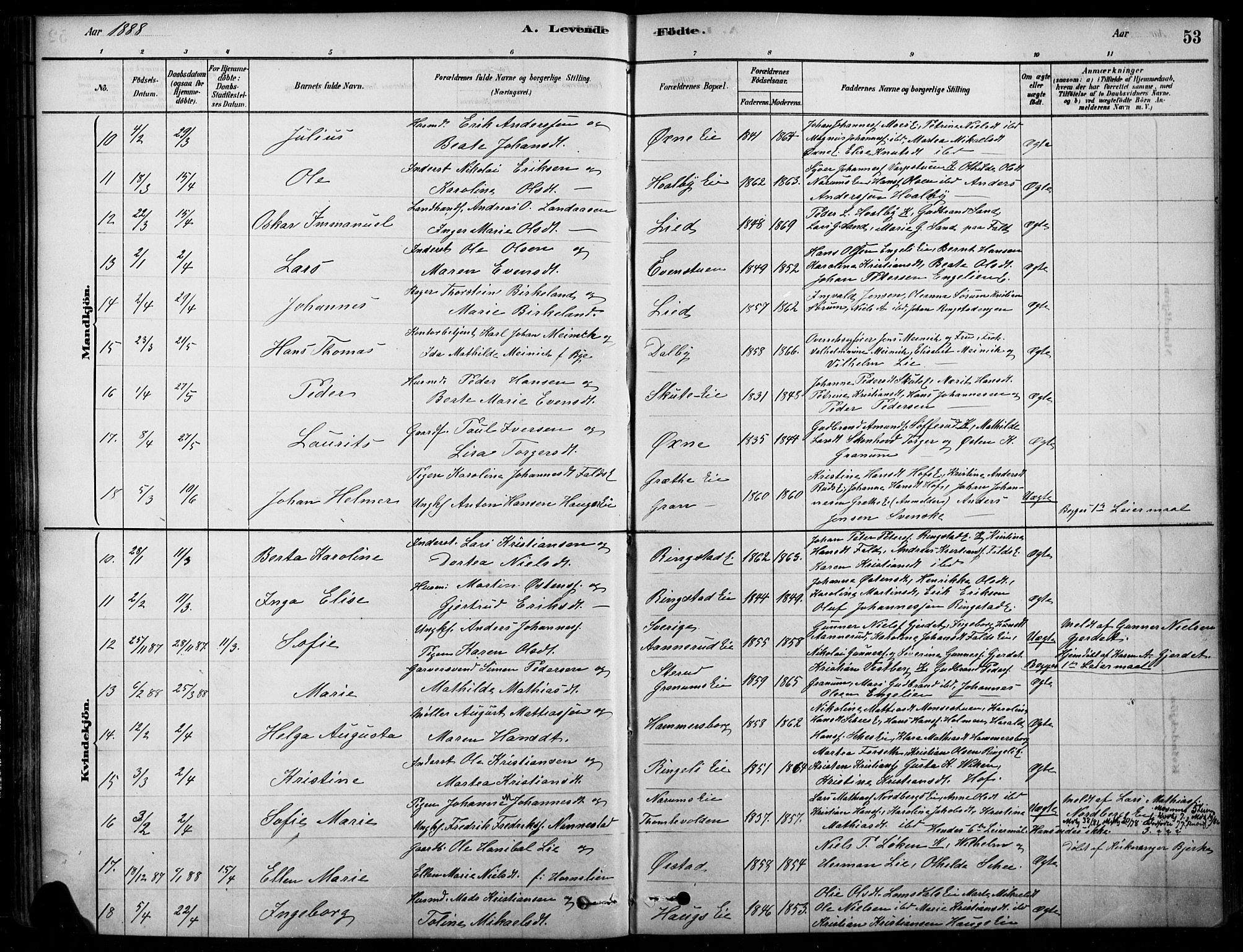 Søndre Land prestekontor, SAH/PREST-122/K/L0003: Ministerialbok nr. 3, 1878-1894, s. 53