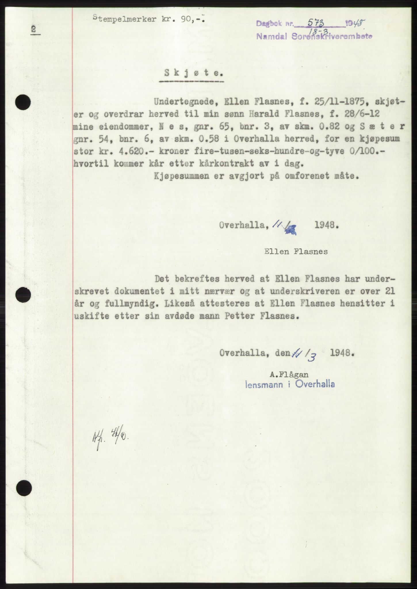 Namdal sorenskriveri, SAT/A-4133/1/2/2C: Pantebok nr. -, 1947-1948, Dagboknr: 573/1948