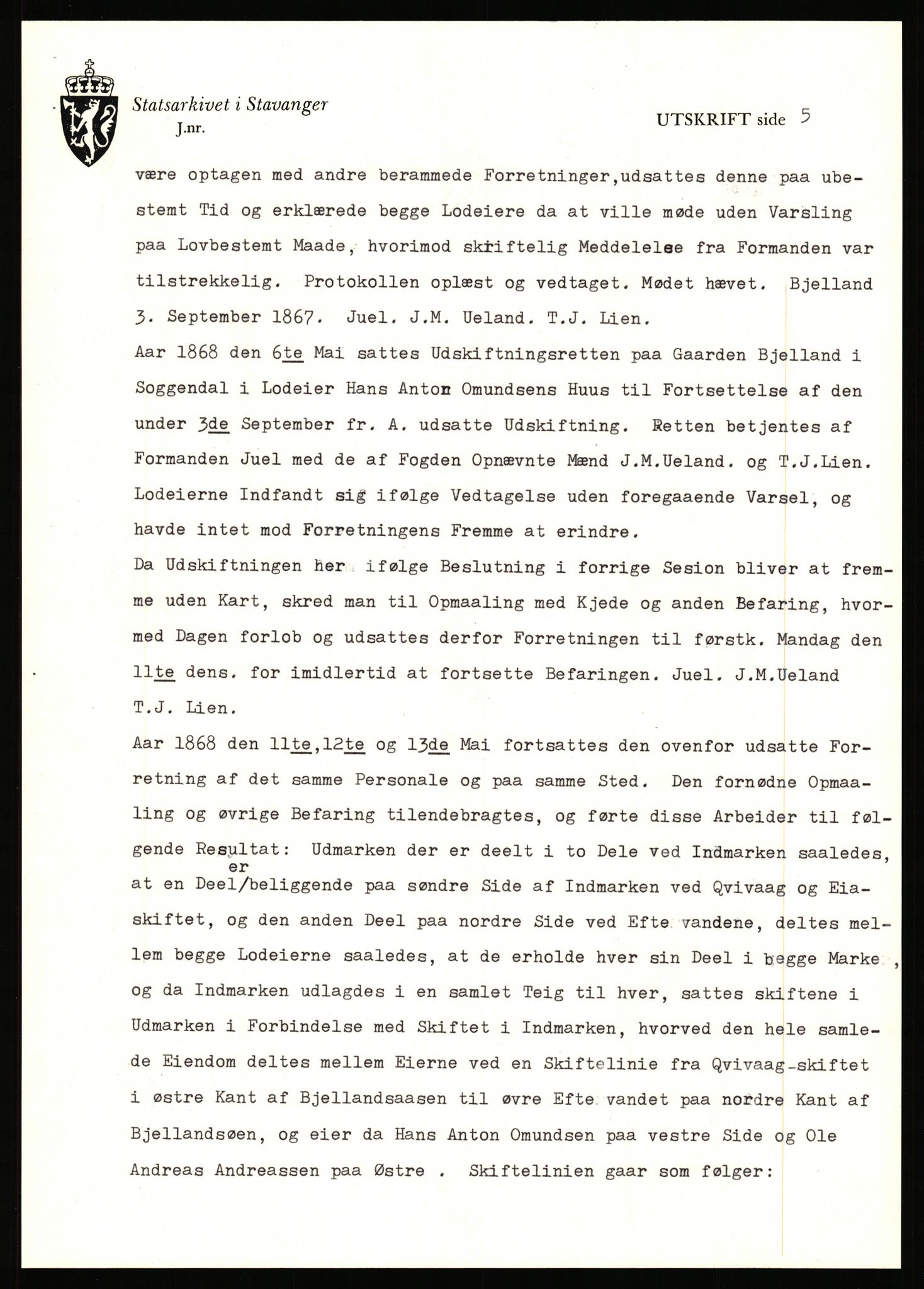 Statsarkivet i Stavanger, SAST/A-101971/03/Y/Yj/L0008: Avskrifter sortert etter gårdsnavn: Birkeland indre - Bjerge, 1750-1930, s. 506