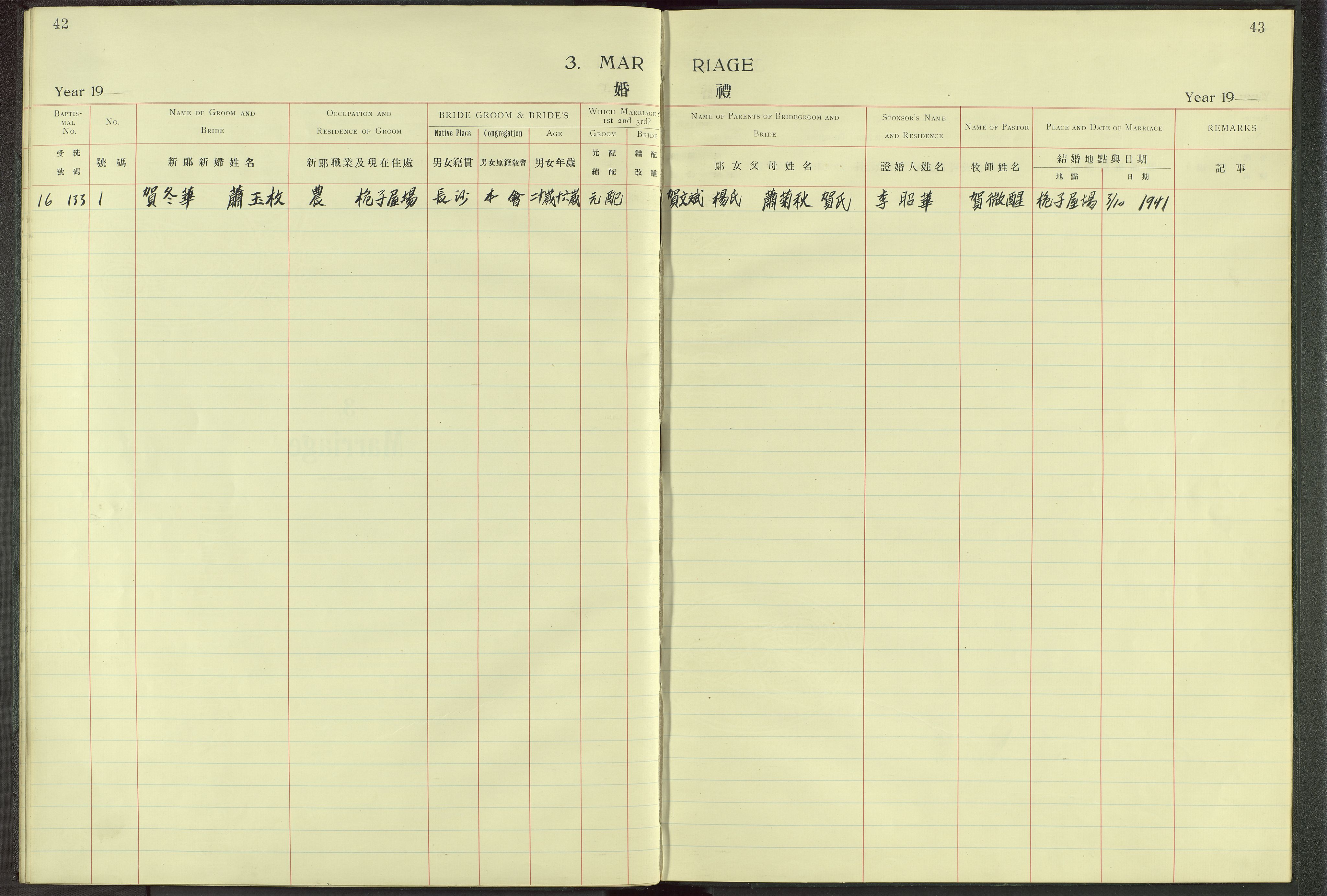 Det Norske Misjonsselskap - utland - Kina (Hunan), VID/MA-A-1065/Dm/L0003: Ministerialbok nr. 48, 1926-1947, s. 42-43