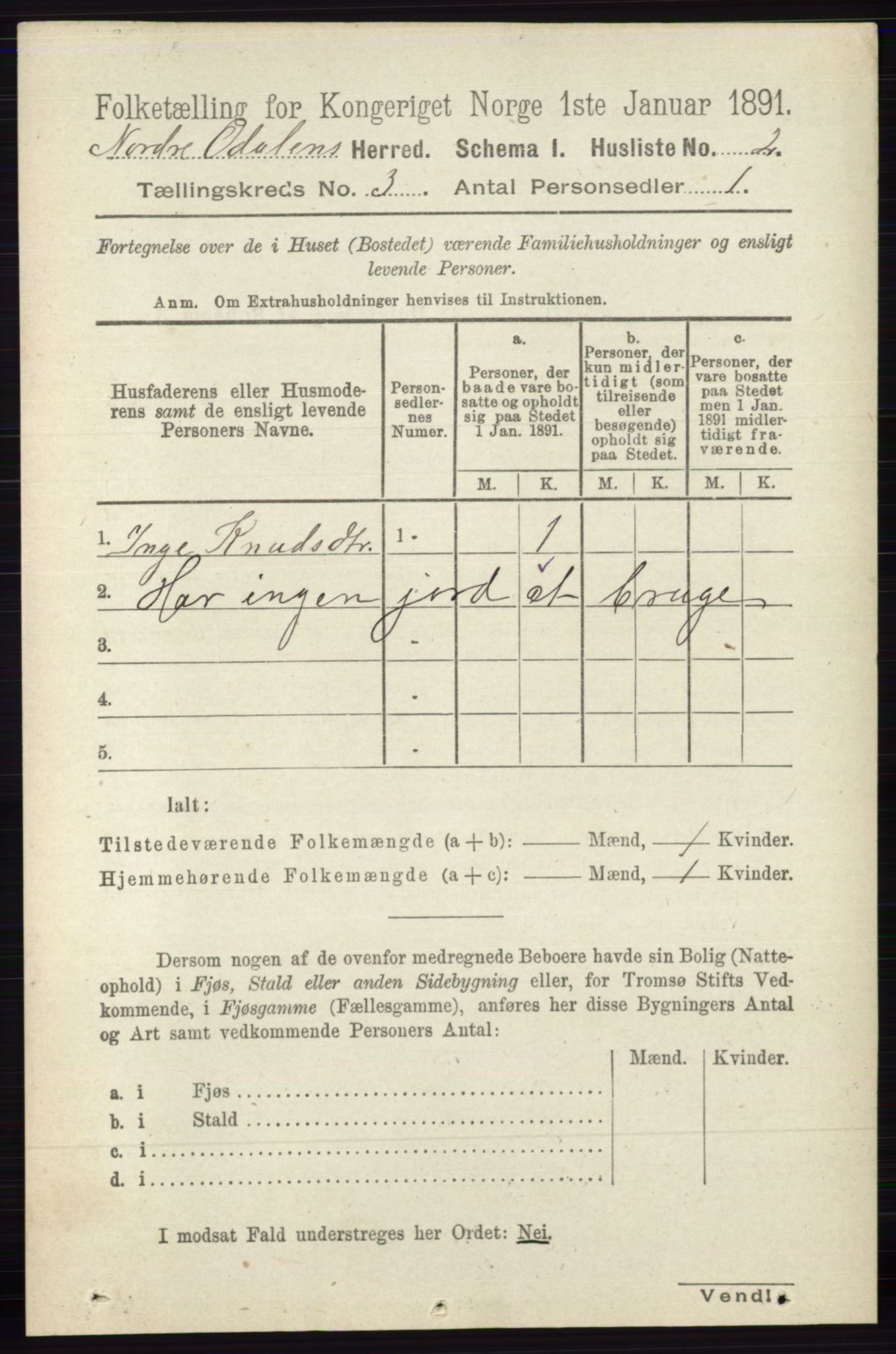 RA, Folketelling 1891 for 0418 Nord-Odal herred, 1891, s. 762