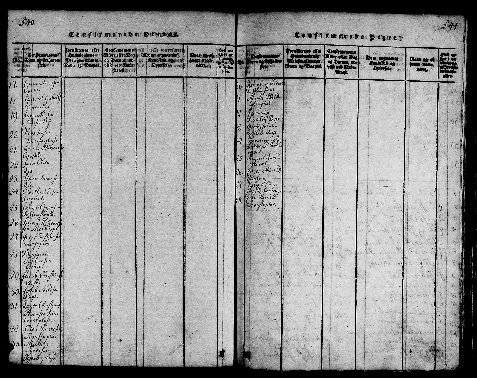 Ministerialprotokoller, klokkerbøker og fødselsregistre - Nord-Trøndelag, SAT/A-1458/730/L0298: Klokkerbok nr. 730C01, 1816-1849, s. 540-541