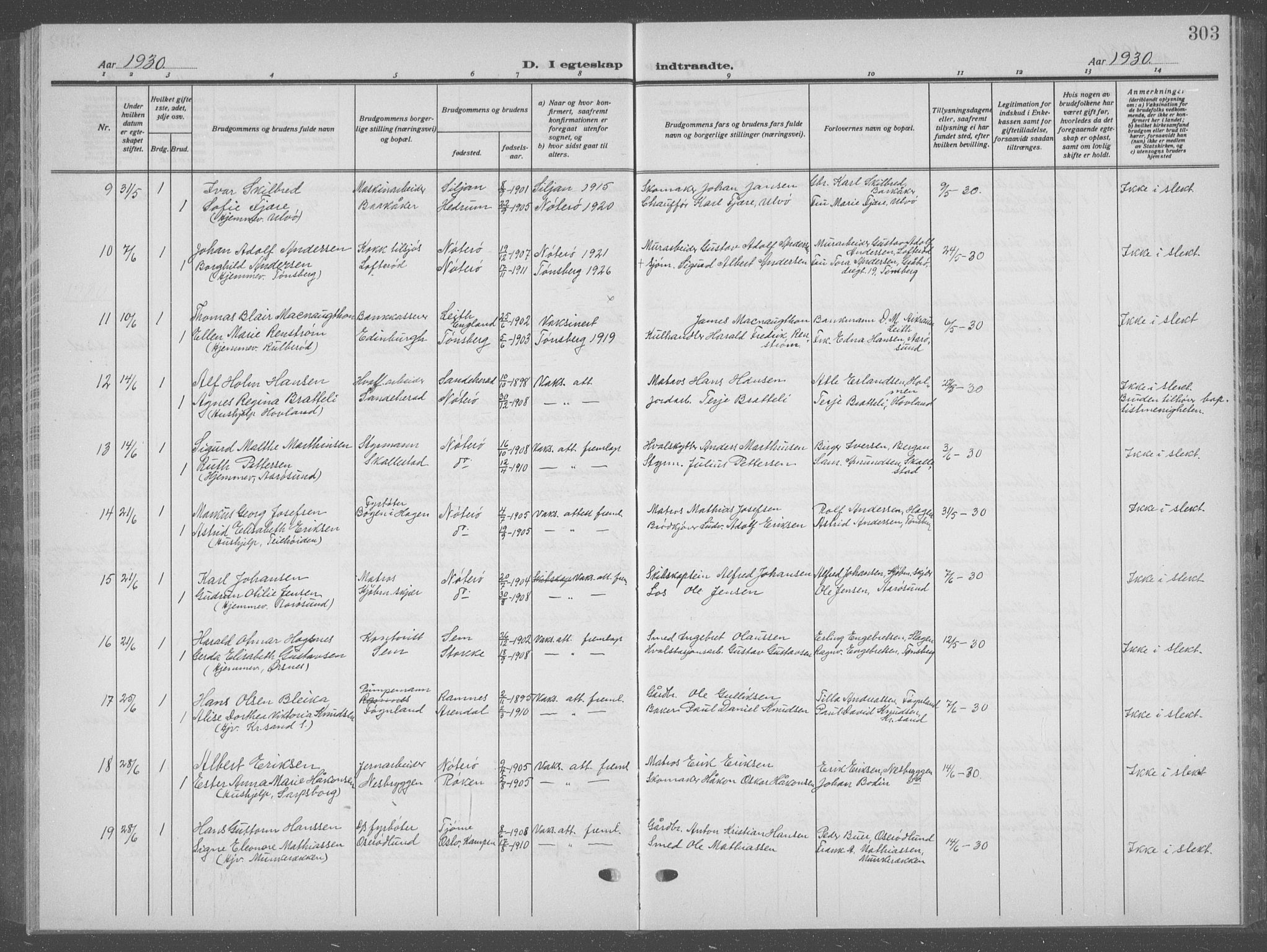 Nøtterøy kirkebøker, AV/SAKO-A-354/G/Ga/L0006: Klokkerbok nr. I 6, 1925-1939, s. 303