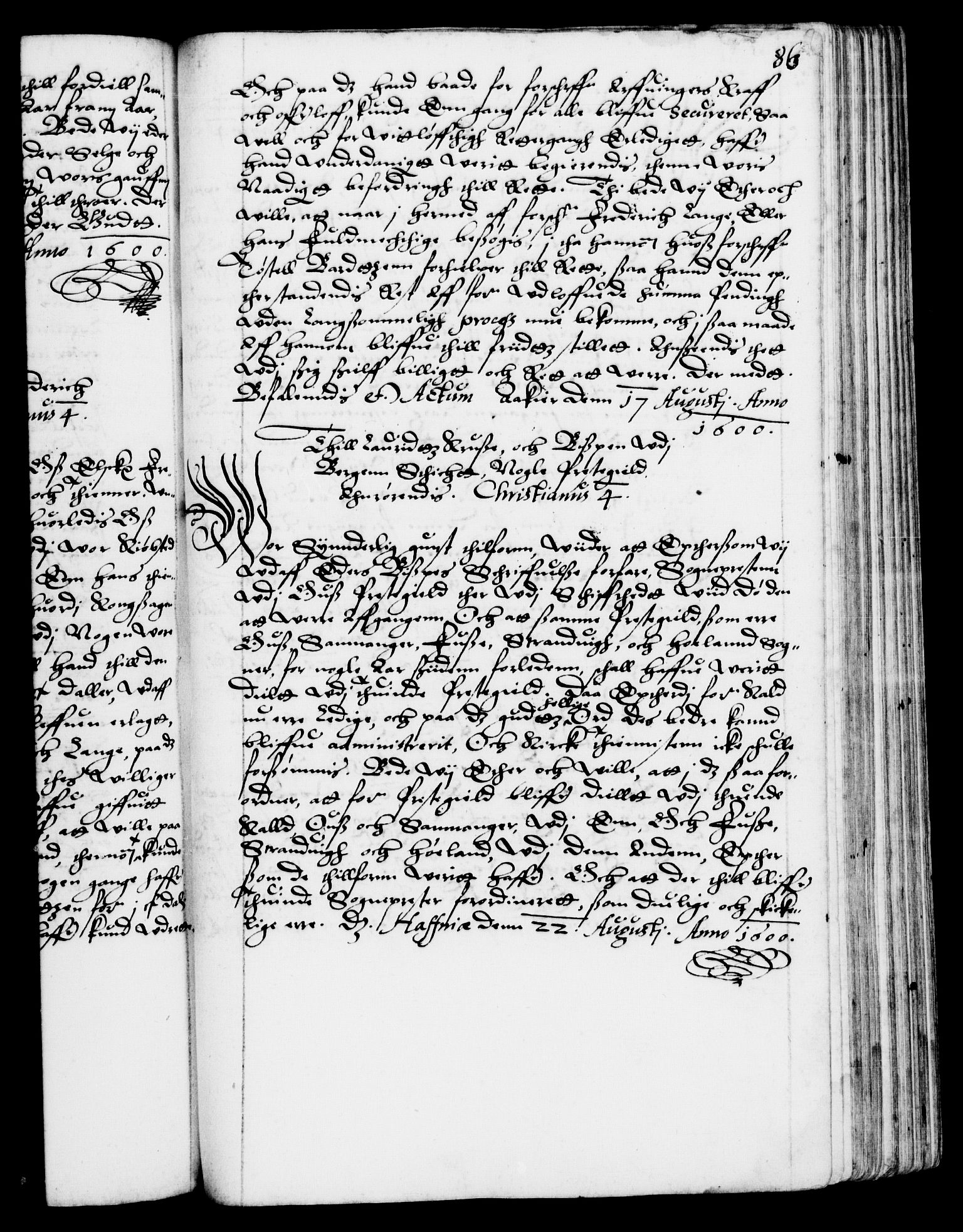 Danske Kanselli 1572-1799, AV/RA-EA-3023/F/Fc/Fca/Fcab/L0003: Norske tegnelser (mikrofilm), 1596-1616, s. 86a