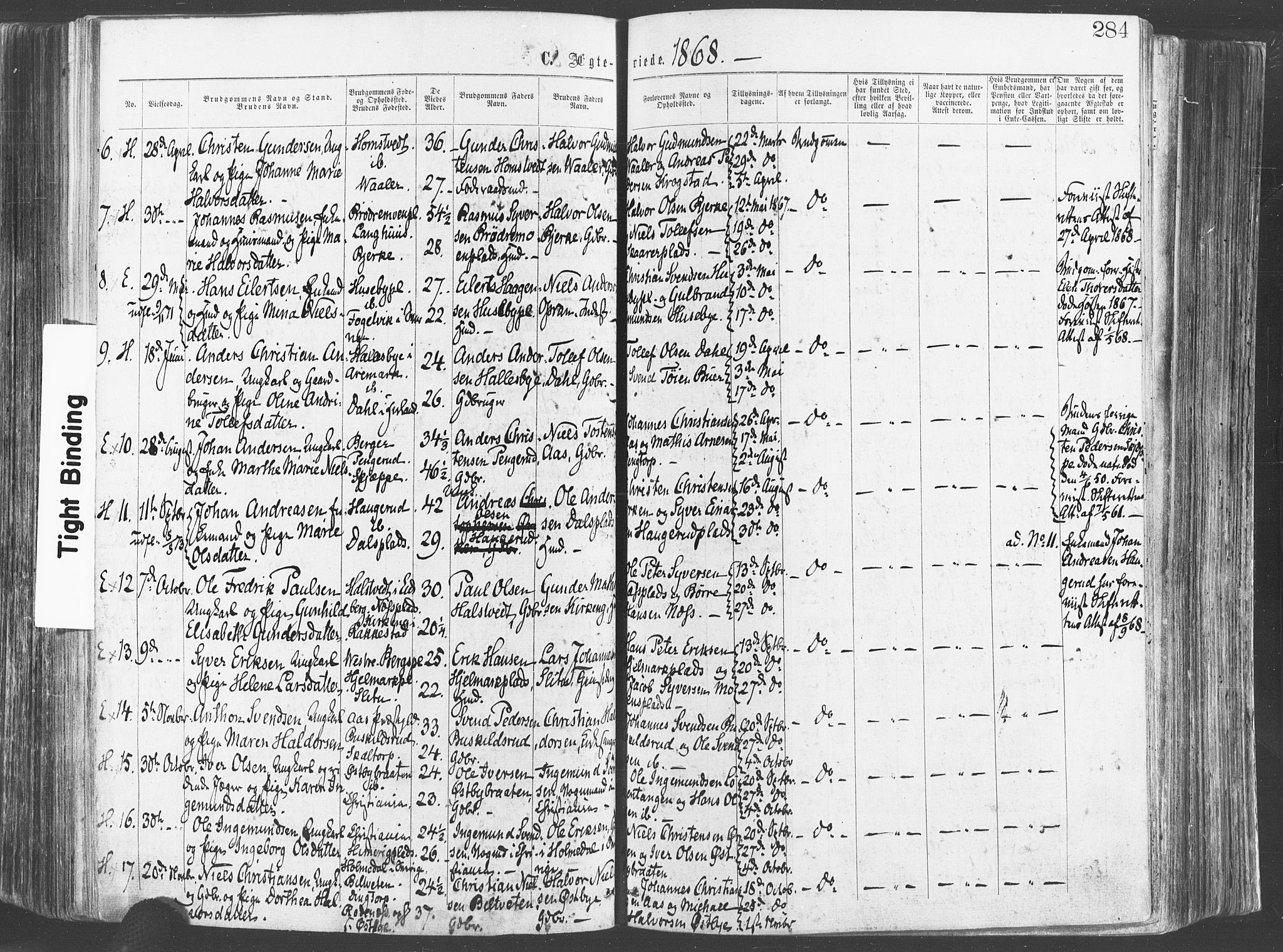 Eidsberg prestekontor Kirkebøker, AV/SAO-A-10905/F/Fa/L0011: Ministerialbok nr. I 11, 1867-1878, s. 284