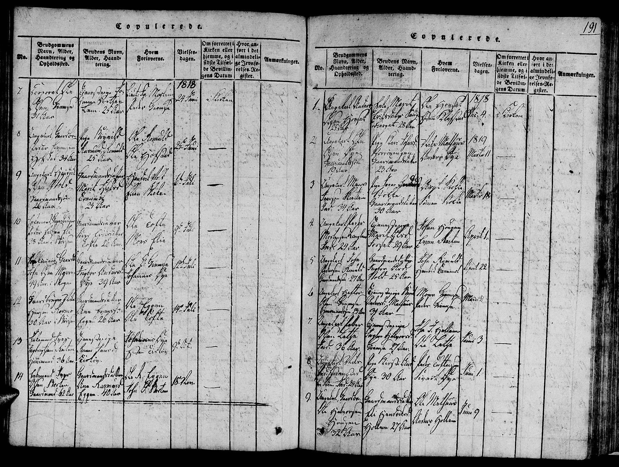 Ministerialprotokoller, klokkerbøker og fødselsregistre - Sør-Trøndelag, SAT/A-1456/691/L1065: Ministerialbok nr. 691A03 /1, 1816-1826, s. 191