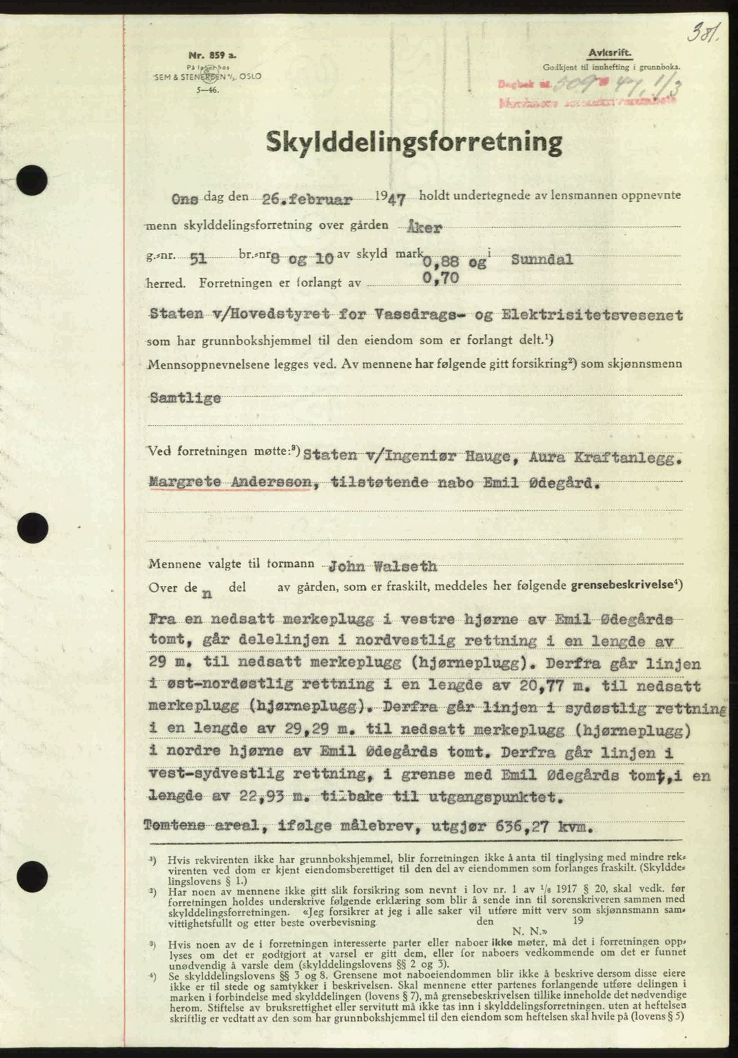 Nordmøre sorenskriveri, SAT/A-4132/1/2/2Ca: Pantebok nr. A104, 1947-1947, Dagboknr: 509/1947