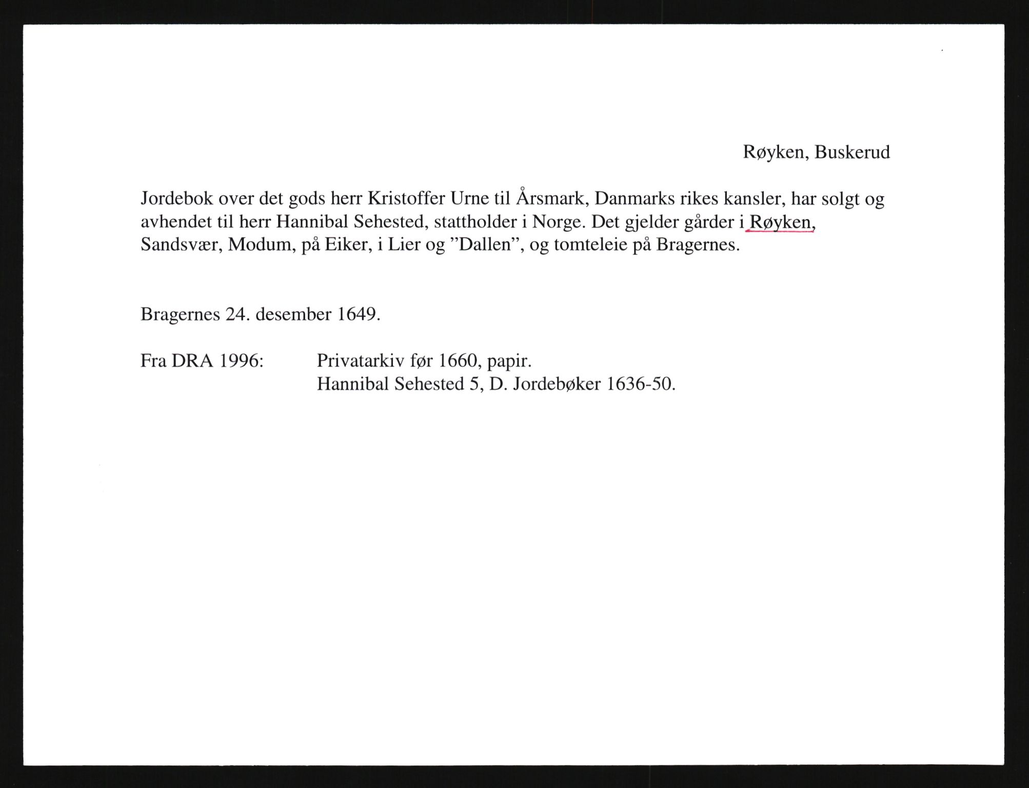 Riksarkivets diplomsamling, AV/RA-EA-5965/F35/F35e/L0016: Registreringssedler Buskerud 5, 1400-1700, s. 315