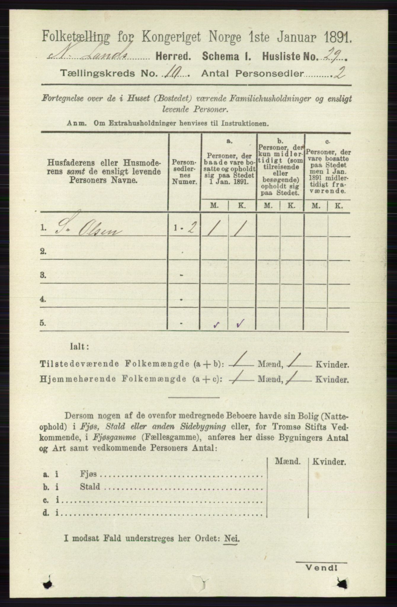 RA, Folketelling 1891 for 0538 Nordre Land herred, 1891, s. 2799