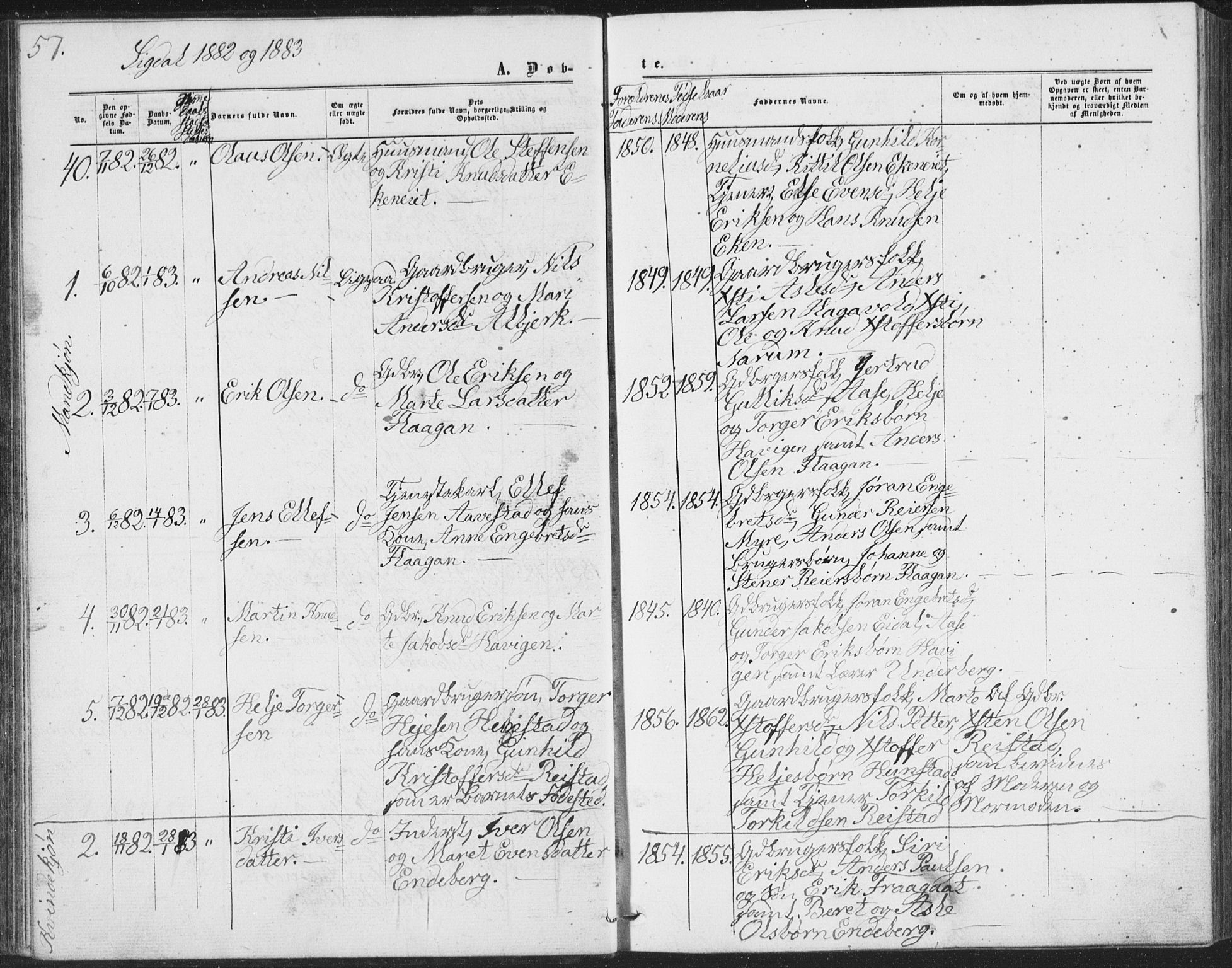 Sigdal kirkebøker, AV/SAKO-A-245/G/Ga/L0004: Klokkerbok nr. I 4, 1879-1885, s. 57