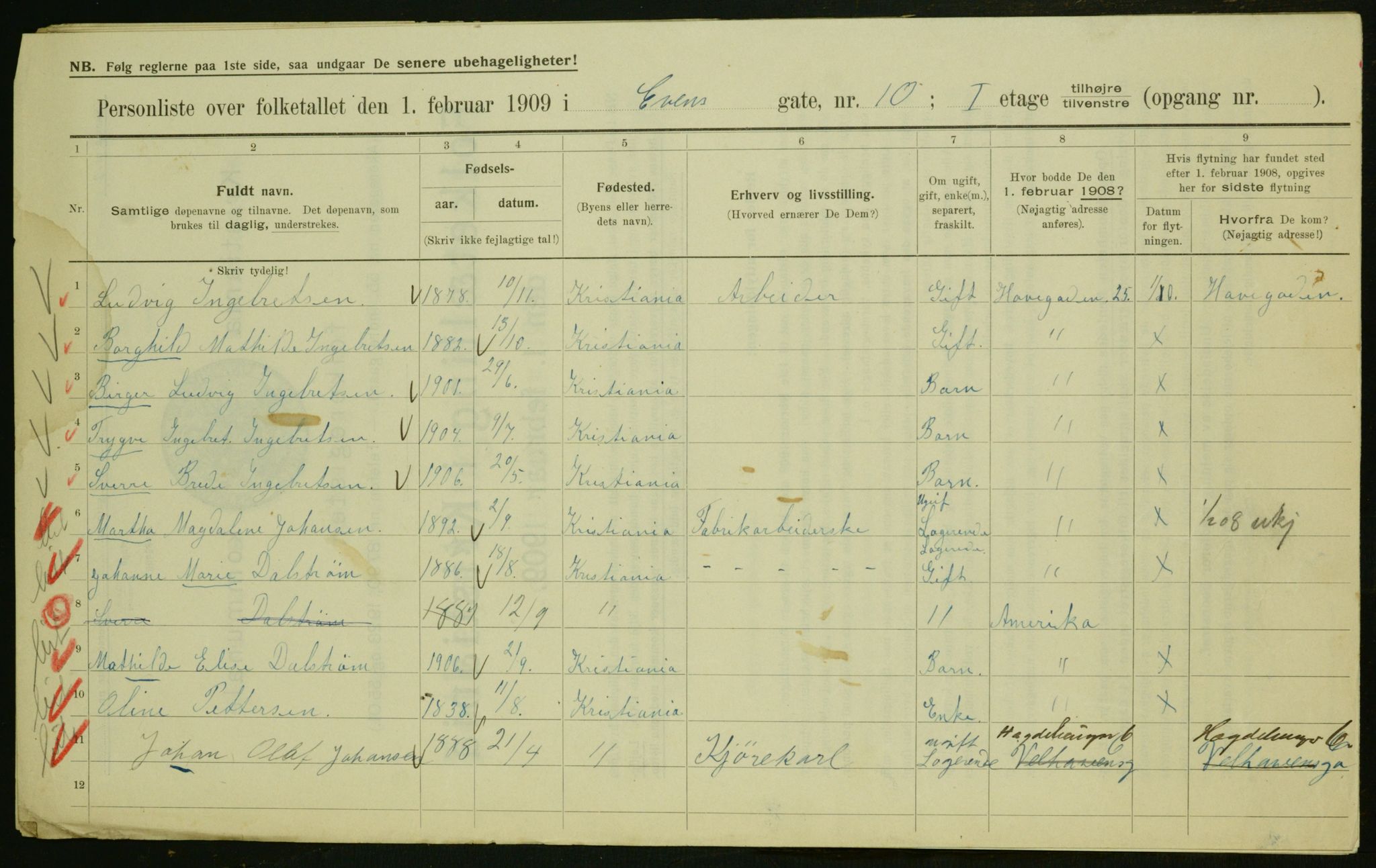 OBA, Kommunal folketelling 1.2.1909 for Kristiania kjøpstad, 1909, s. 20664