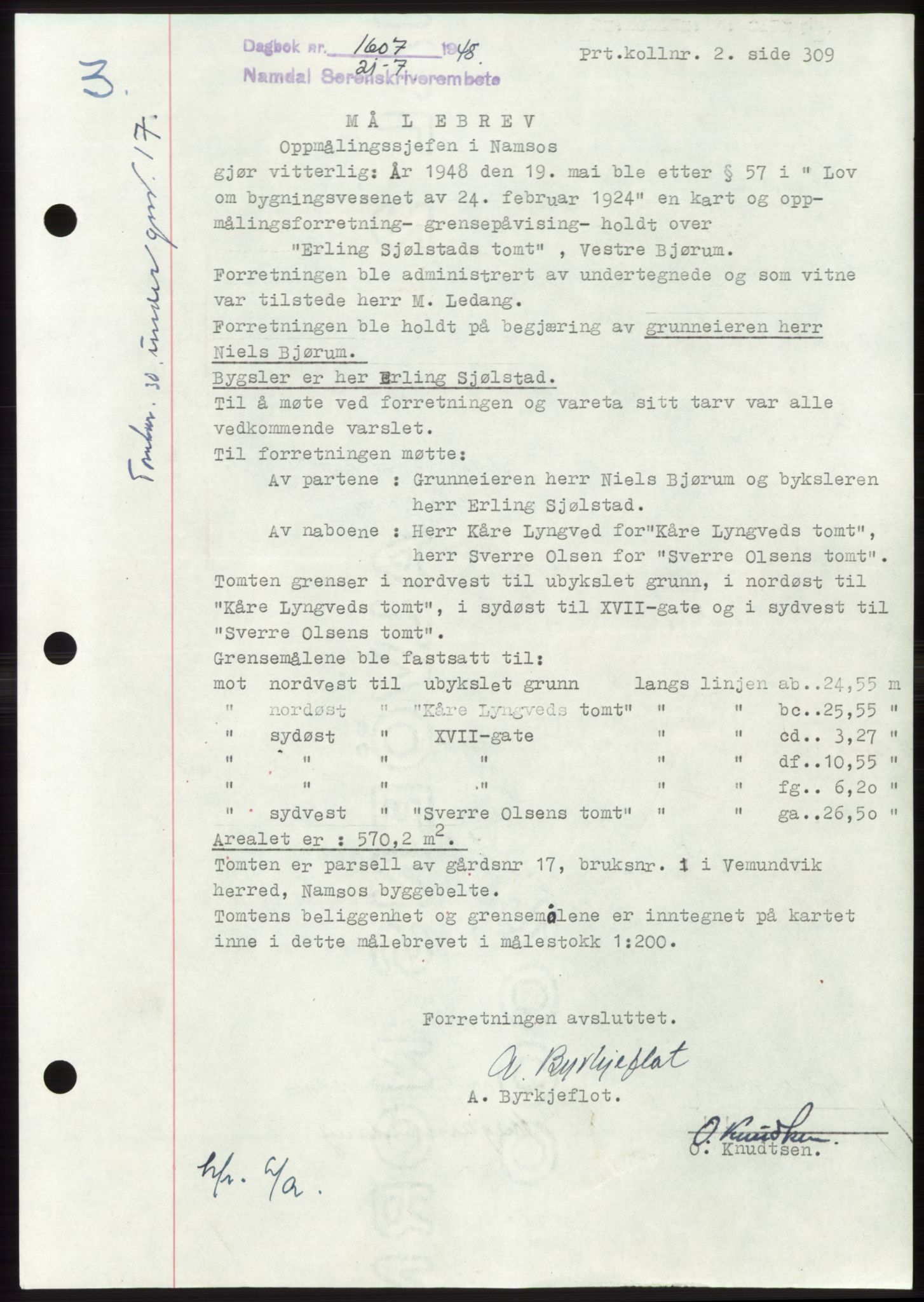 Namdal sorenskriveri, SAT/A-4133/1/2/2C: Pantebok nr. -, 1948-1948, Dagboknr: 1607/1948