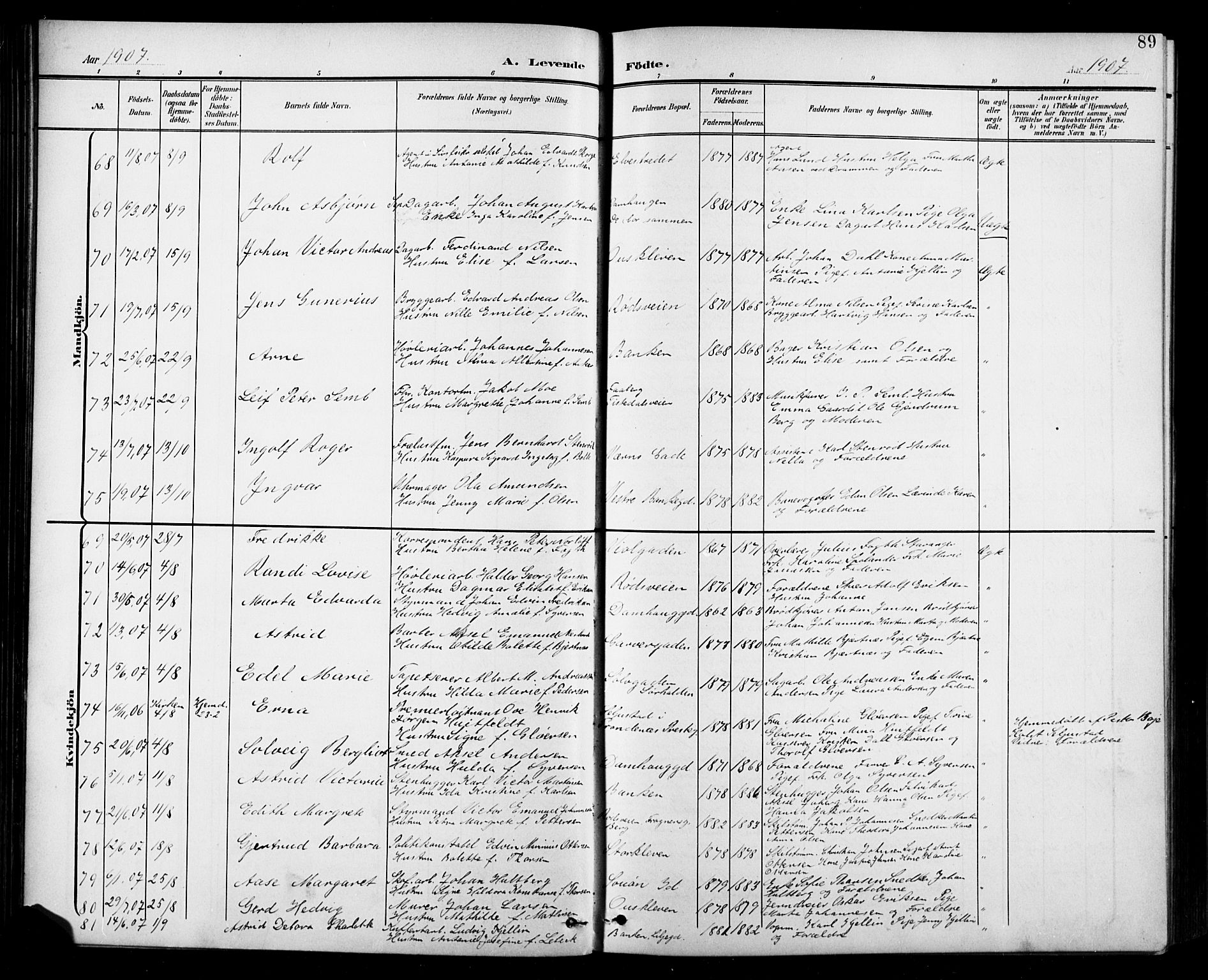 Halden prestekontor Kirkebøker, AV/SAO-A-10909/G/Ga/L0010: Klokkerbok nr. 10, 1900-1923, s. 89