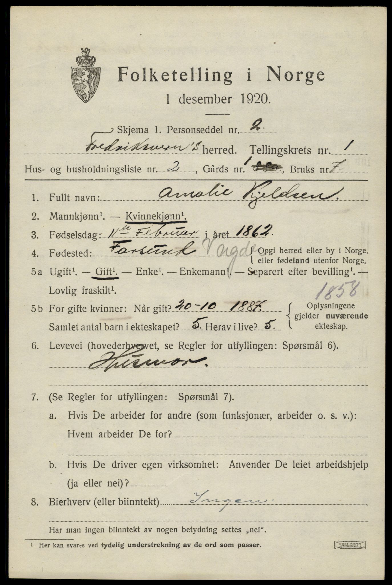 SAKO, Folketelling 1920 for 0798 Fredriksvern herred, 1920, s. 395