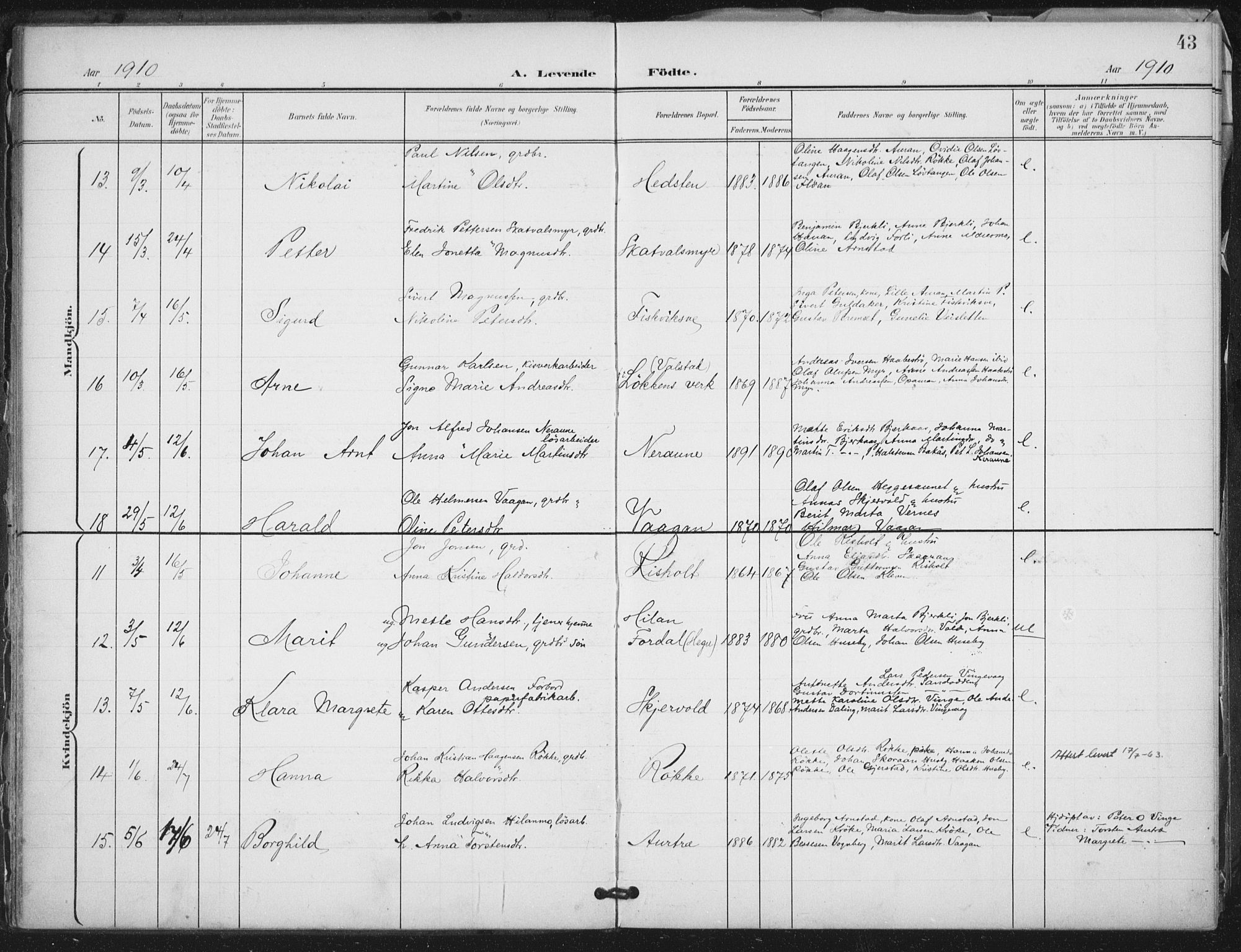 Ministerialprotokoller, klokkerbøker og fødselsregistre - Nord-Trøndelag, AV/SAT-A-1458/712/L0101: Ministerialbok nr. 712A02, 1901-1916, s. 43