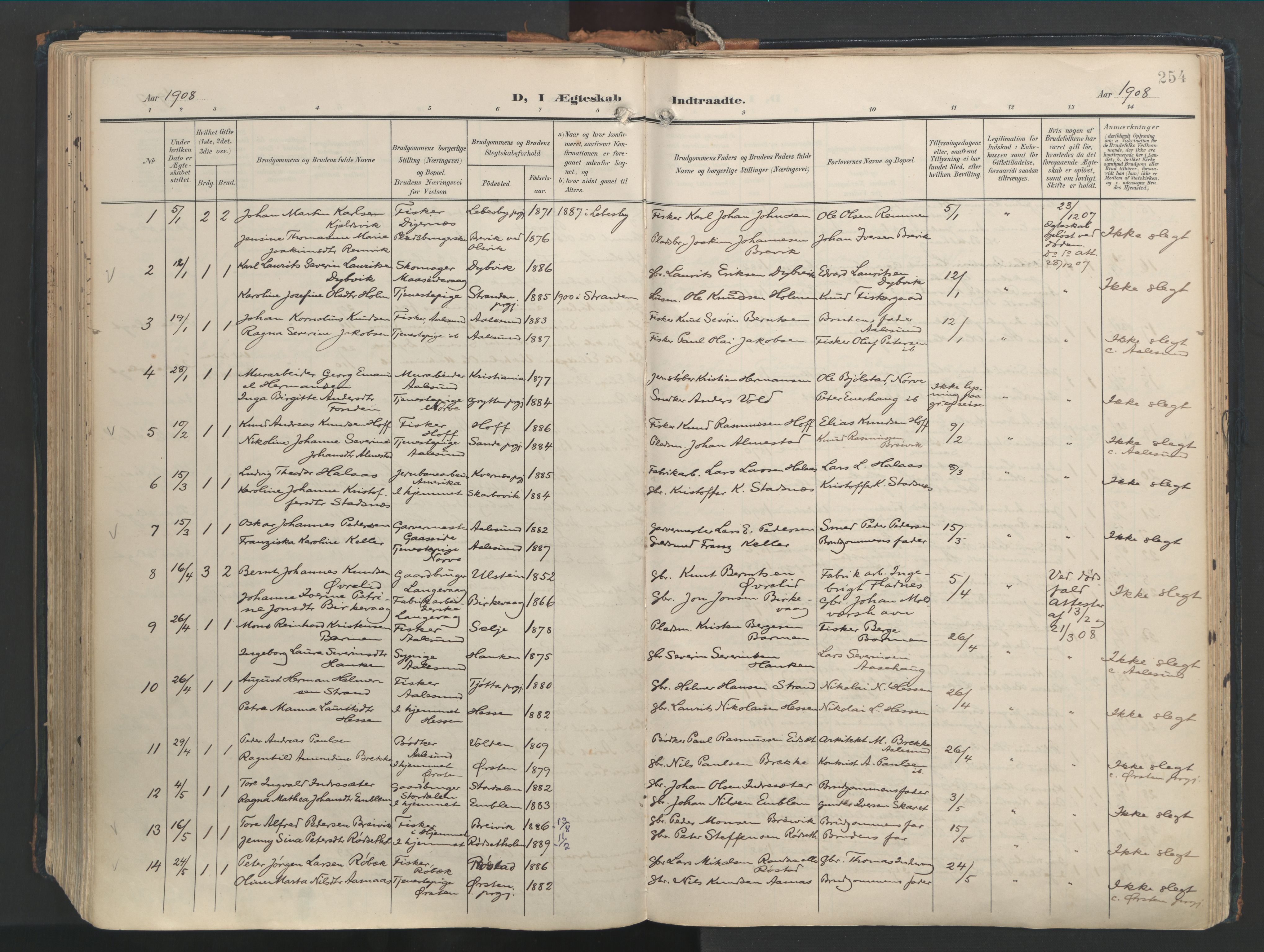 Ministerialprotokoller, klokkerbøker og fødselsregistre - Møre og Romsdal, SAT/A-1454/528/L0411: Ministerialbok nr. 528A20, 1907-1920, s. 254