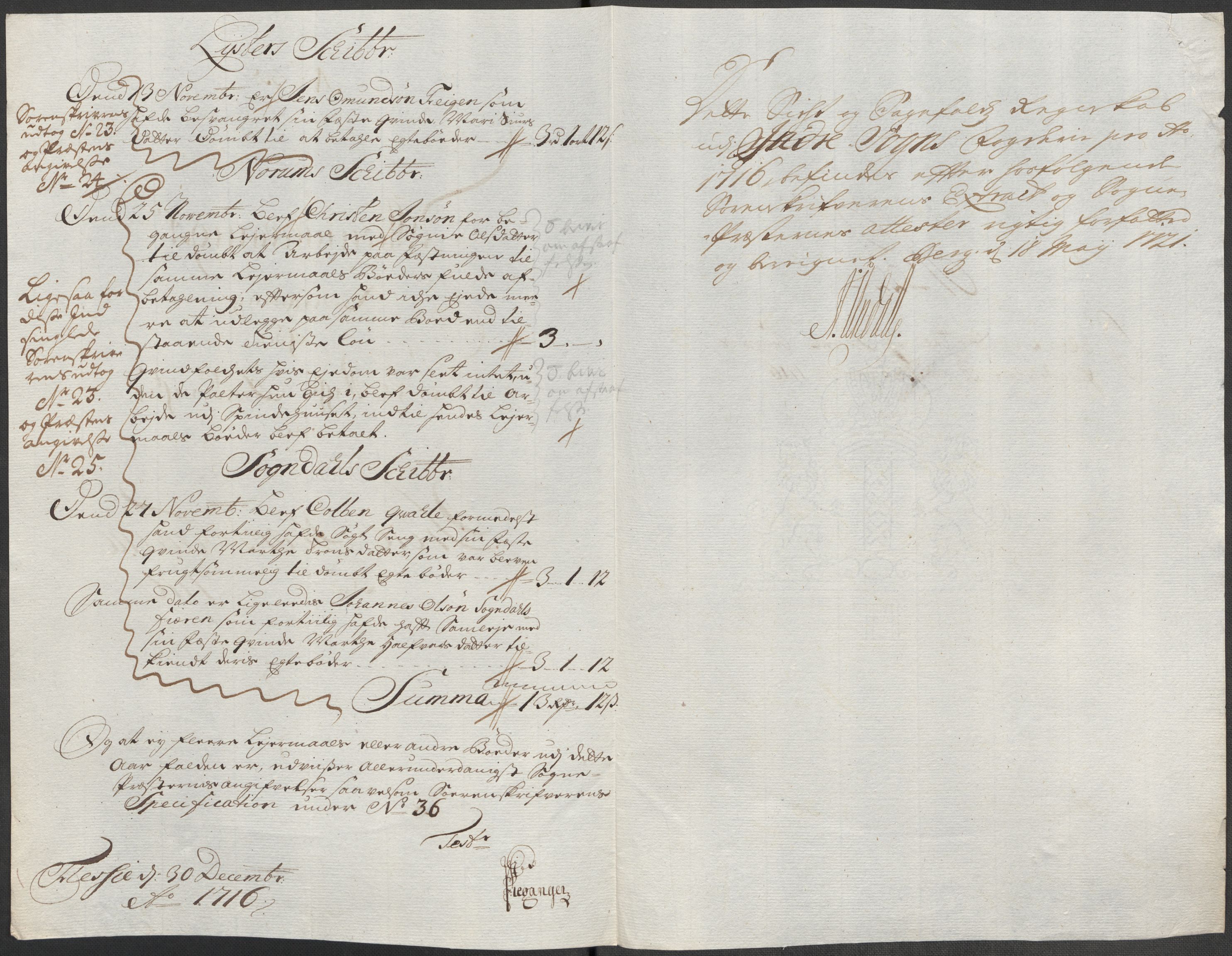 Rentekammeret inntil 1814, Reviderte regnskaper, Fogderegnskap, AV/RA-EA-4092/R52/L3320: Fogderegnskap Sogn, 1715-1716, s. 461