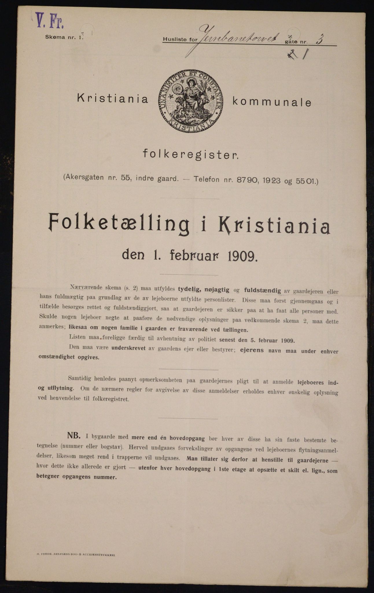 OBA, Kommunal folketelling 1.2.1909 for Kristiania kjøpstad, 1909, s. 42852