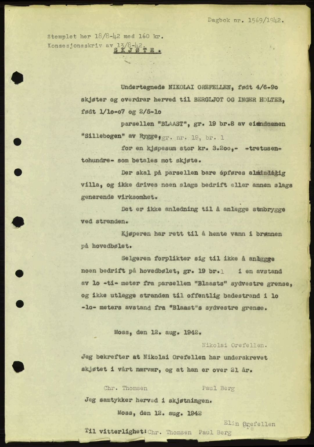 Moss sorenskriveri, SAO/A-10168: Pantebok nr. A10, 1942-1943, Dagboknr: 1569/1942