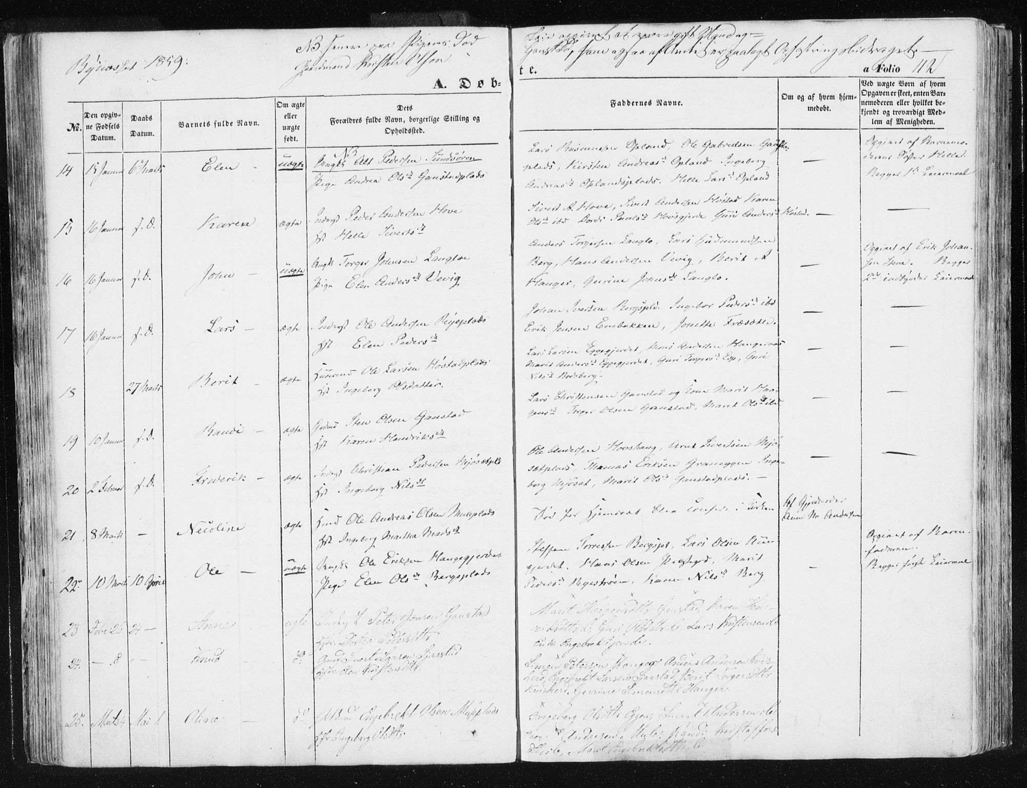 Ministerialprotokoller, klokkerbøker og fødselsregistre - Sør-Trøndelag, SAT/A-1456/612/L0376: Ministerialbok nr. 612A08, 1846-1859, s. 112