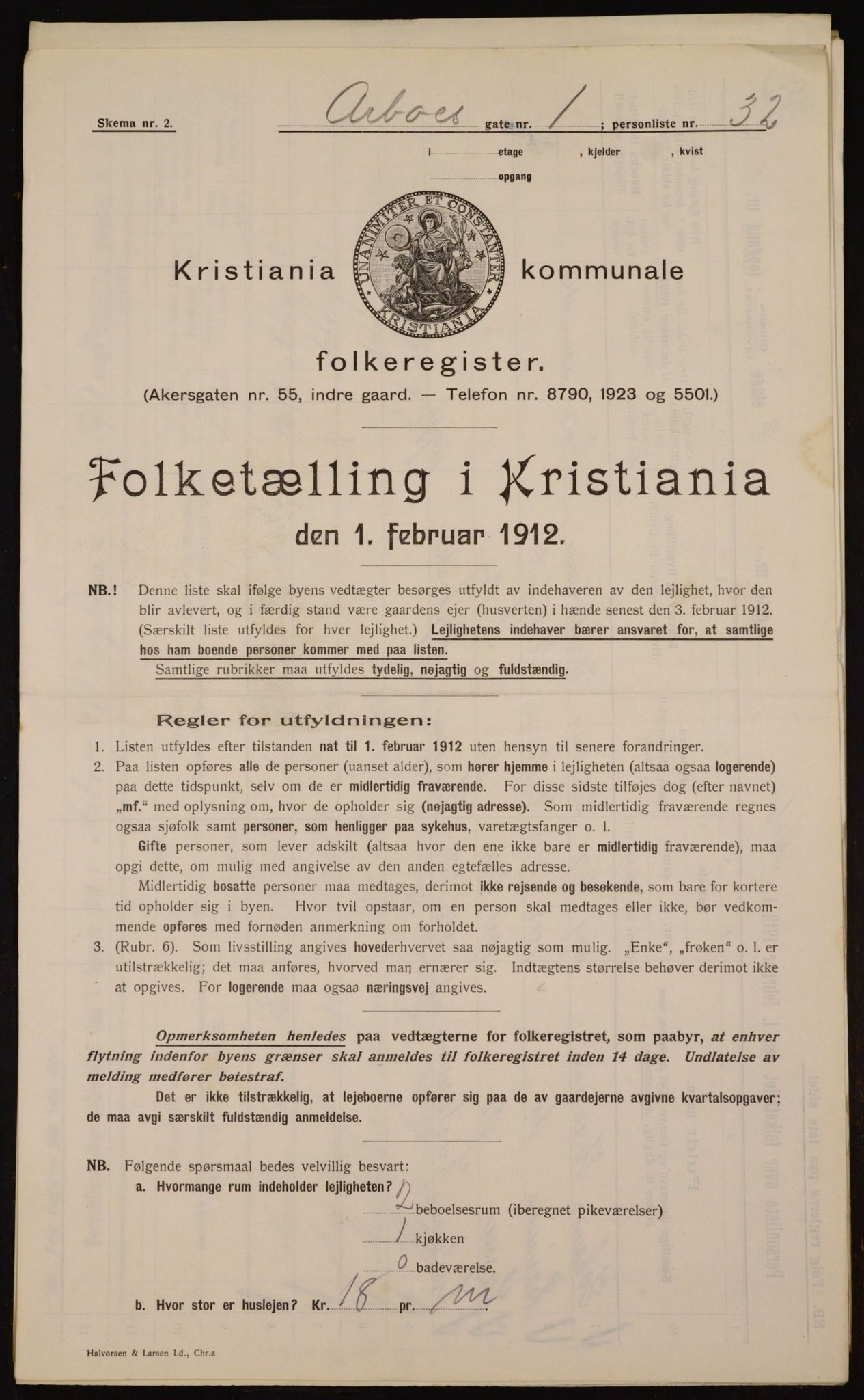 OBA, Kommunal folketelling 1.2.1912 for Kristiania, 1912, s. 1673