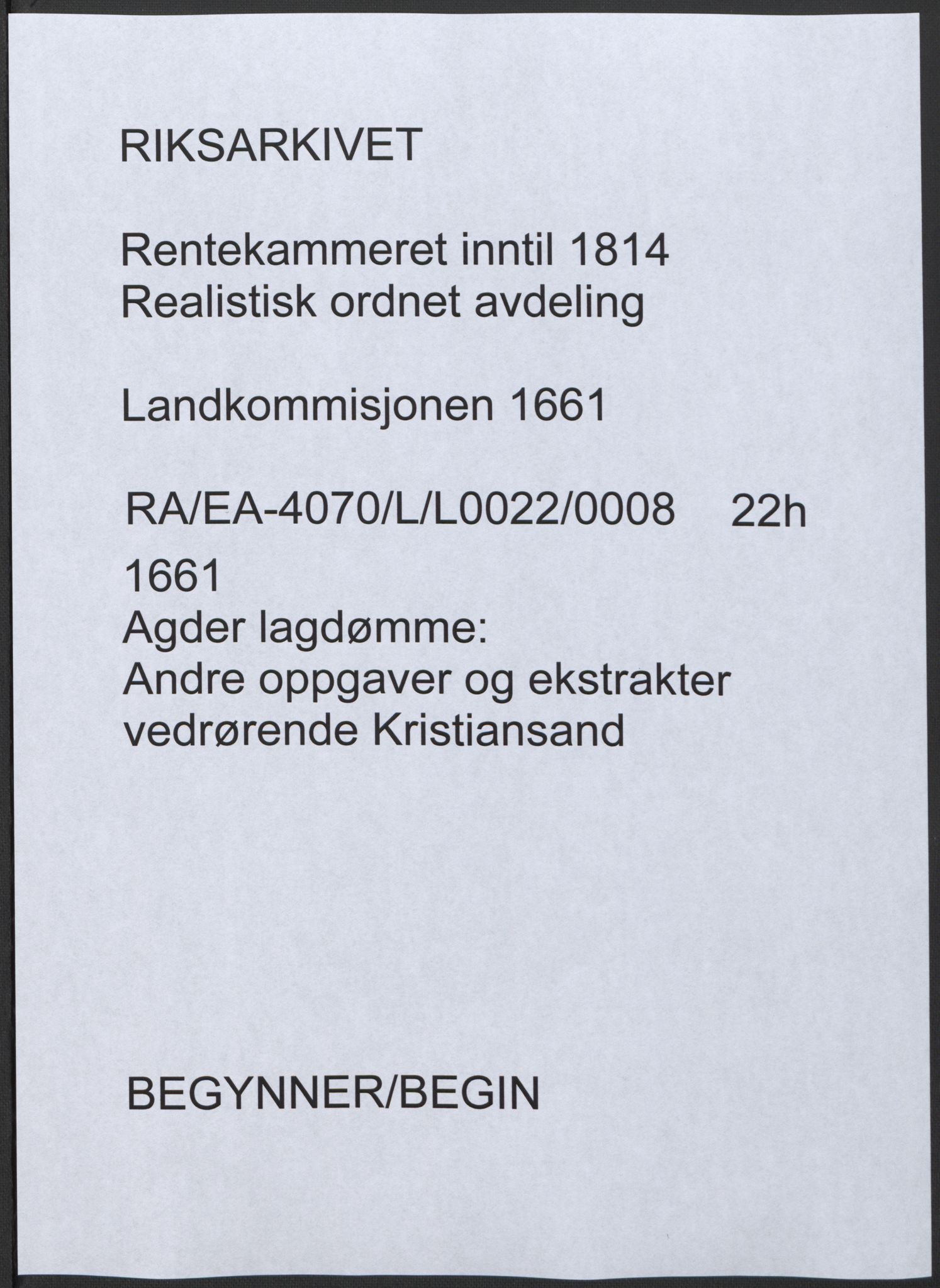 Rentekammeret inntil 1814, Realistisk ordnet avdeling, RA/EA-4070/L/L0022/0008: Agder lagdømme: / Andre oppgaver og ekstrakter vedrørende Kristiansand, 1661