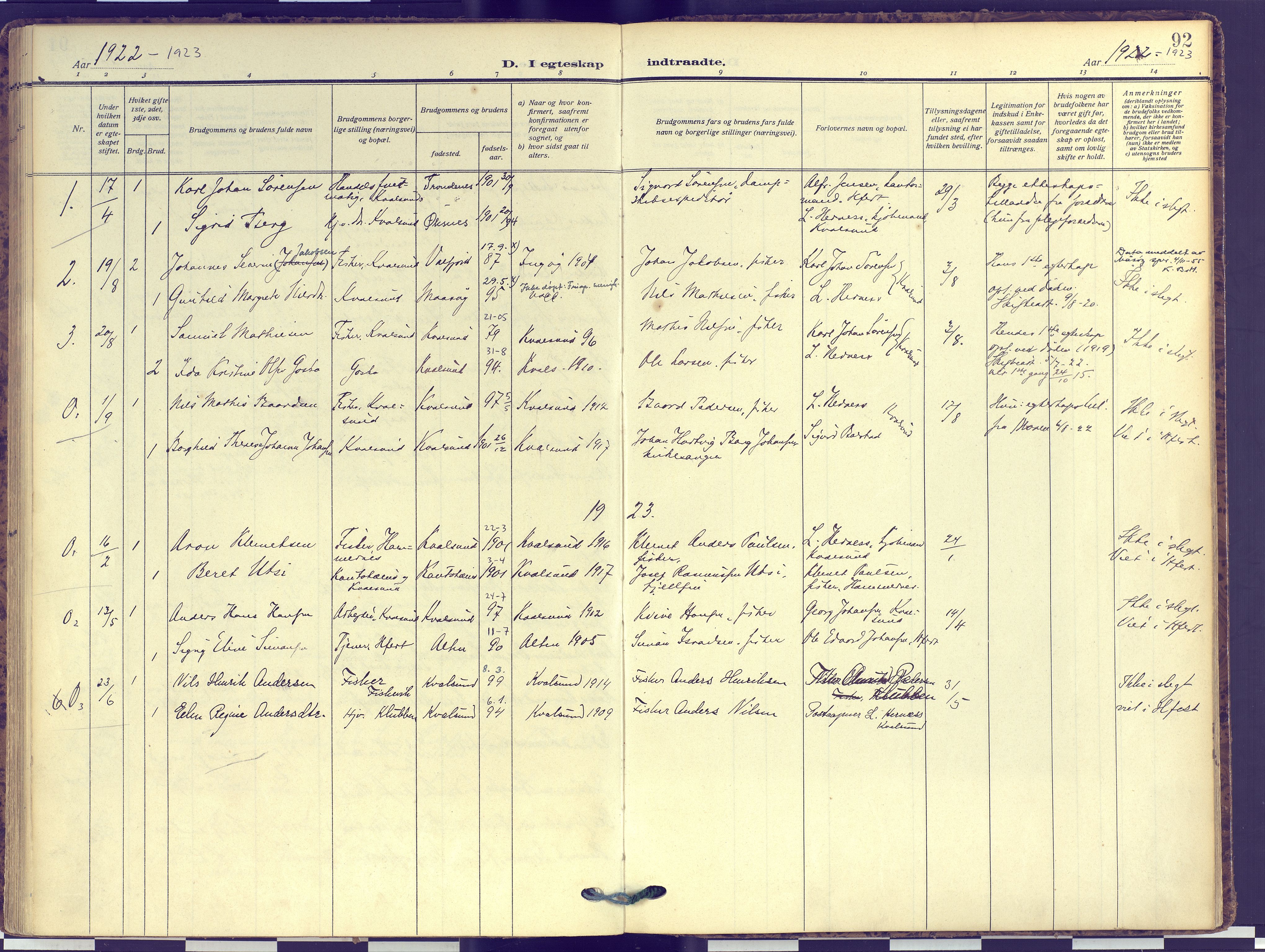 Hammerfest sokneprestkontor, AV/SATØ-S-1347/H/Ha/L0016.kirke: Ministerialbok nr. 16, 1908-1923, s. 92