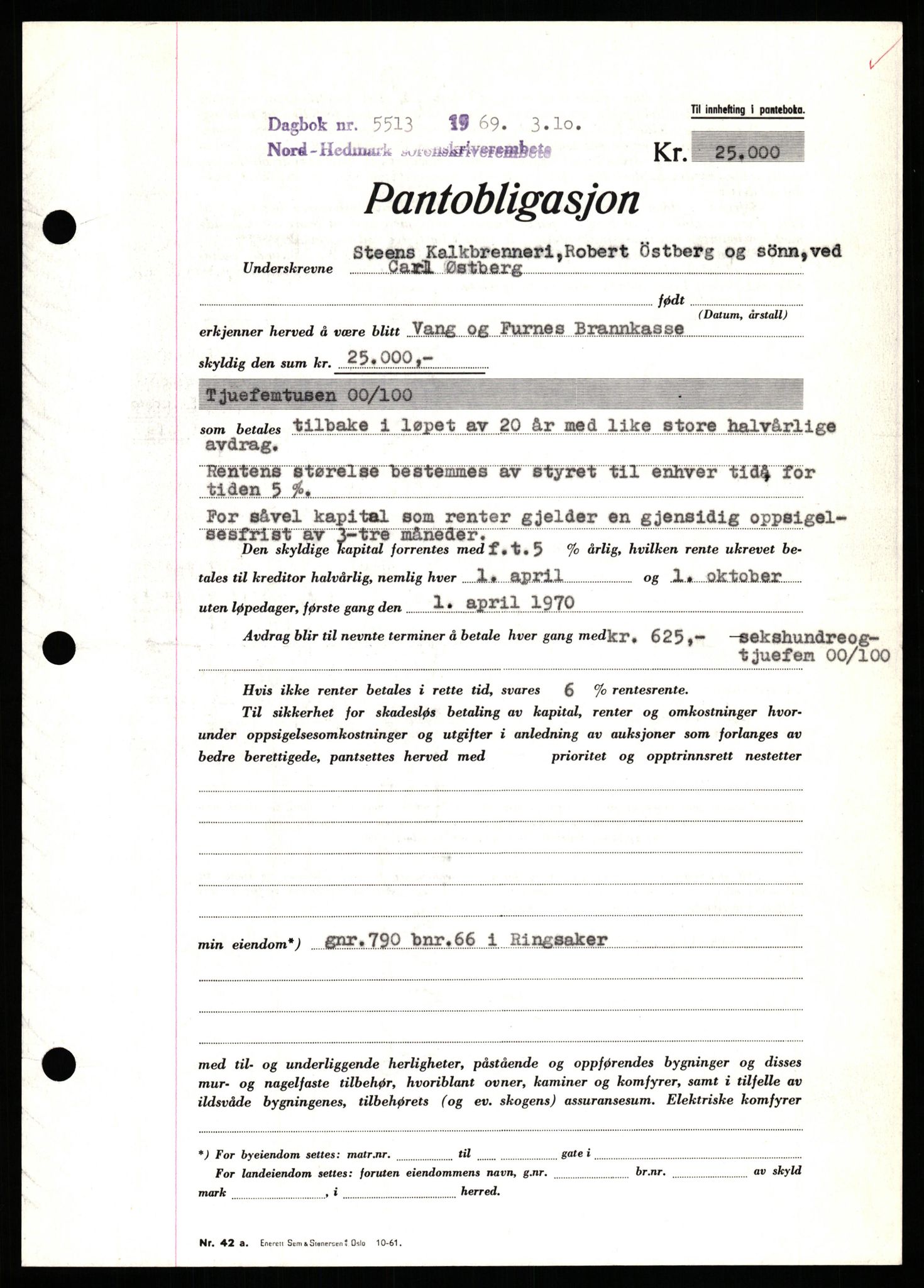 Nord-Hedmark sorenskriveri, SAH/TING-012/H/Hb/Hbf/L0081: Pantebok nr. B81, 1969-1969, Dagboknr: 5513/1969