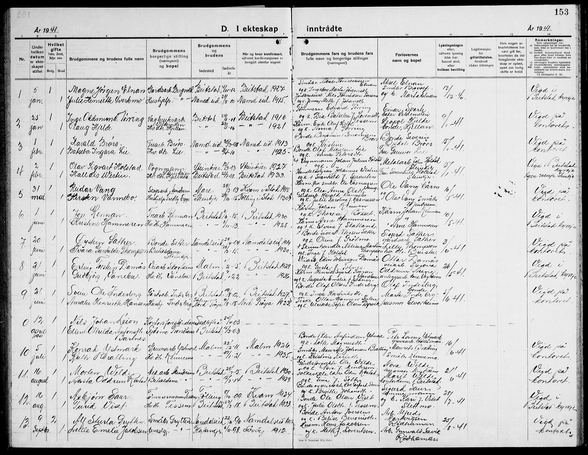 Ministerialprotokoller, klokkerbøker og fødselsregistre - Nord-Trøndelag, AV/SAT-A-1458/741/L0403: Klokkerbok nr. 741C04, 1925-1944, s. 153