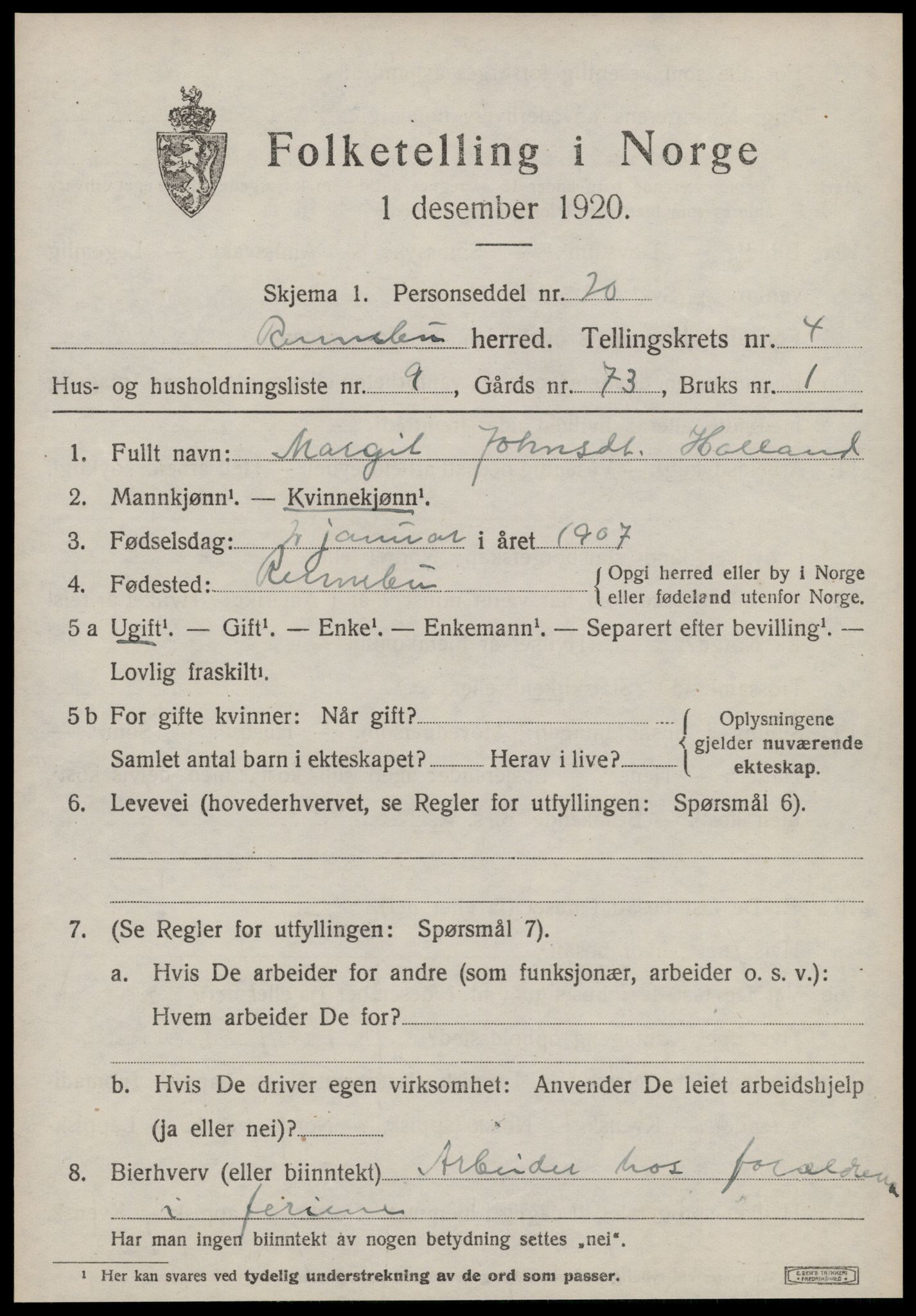 SAT, Folketelling 1920 for 1635 Rennebu herred, 1920, s. 2688