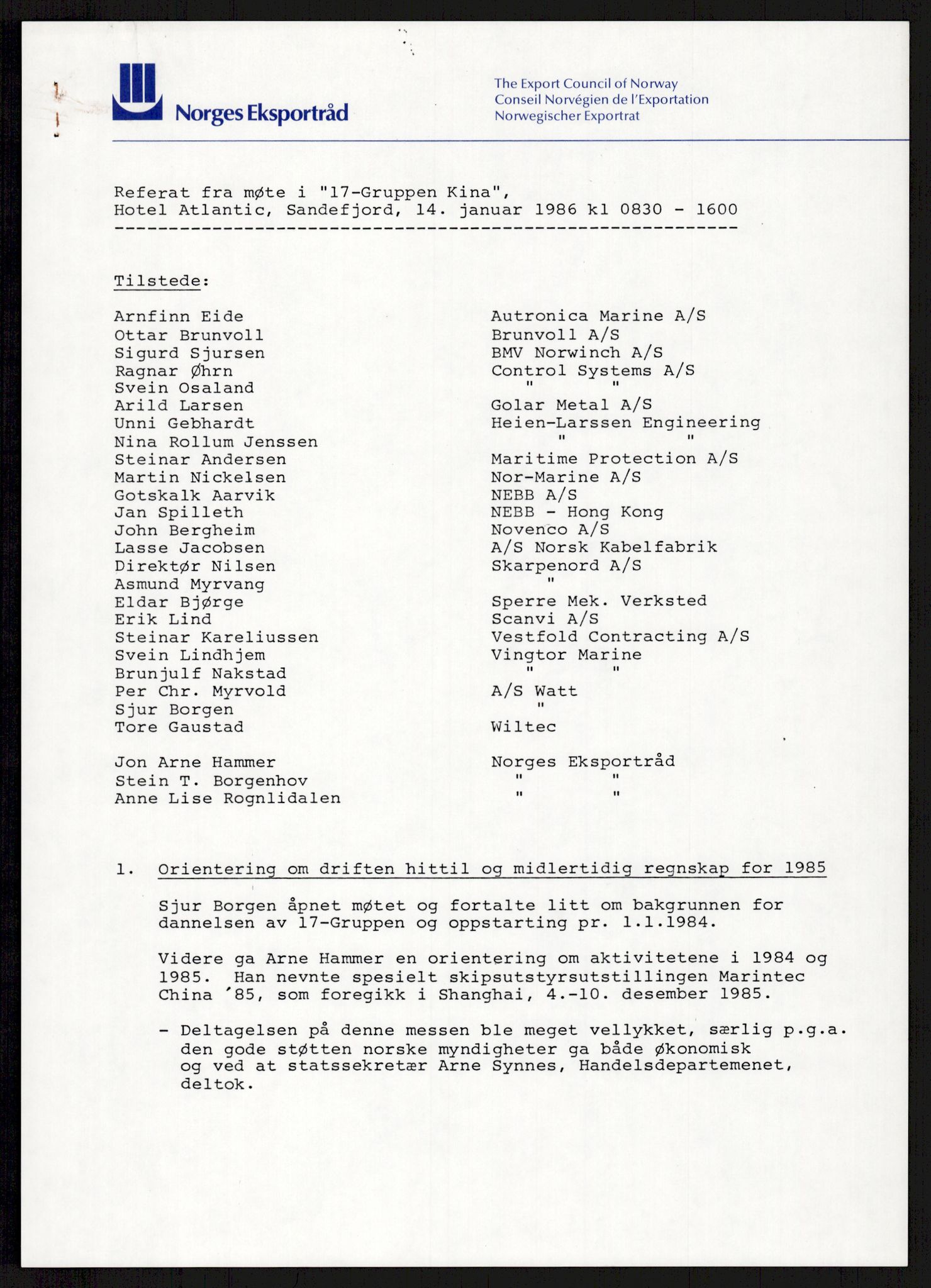 "17-Gruppen Kina", AV/RA-PA-1688/A/L0001: Møtereferater, 1979-1986, s. 251