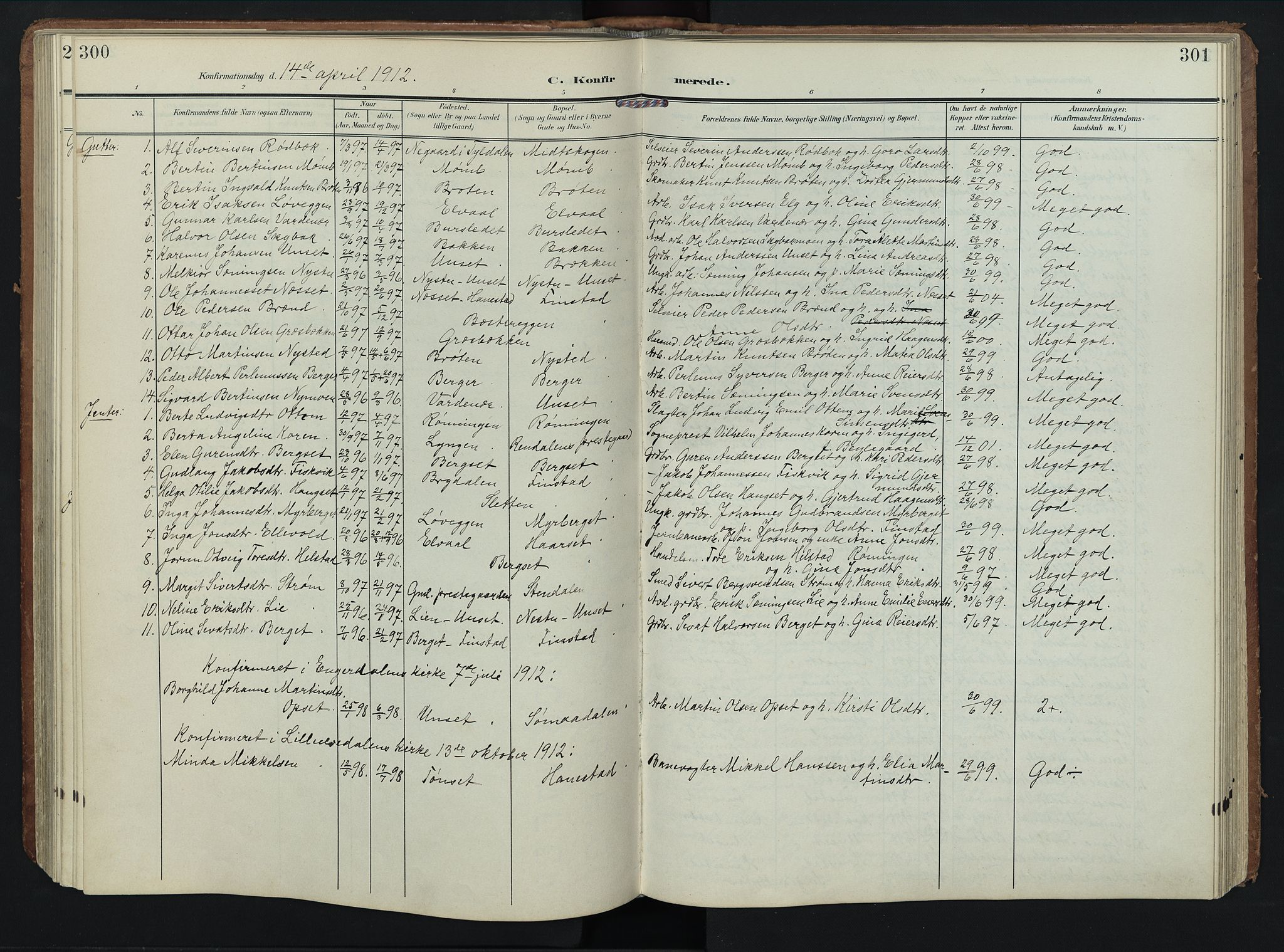 Rendalen prestekontor, AV/SAH-PREST-054/H/Ha/Hab/L0004: Klokkerbok nr. 4, 1904-1946, s. 300-301