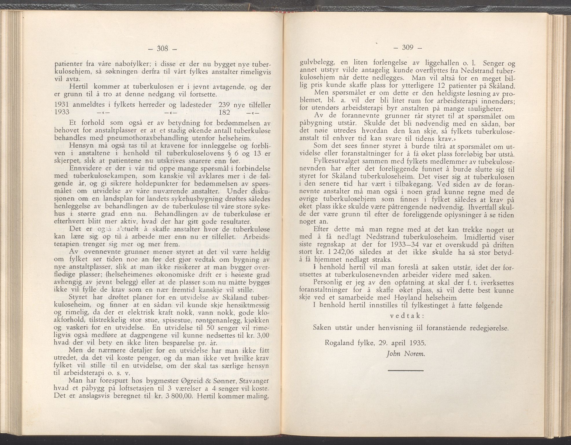 Rogaland fylkeskommune - Fylkesrådmannen , IKAR/A-900/A/Aa/Aaa/L0054: Møtebok , 1935, s. 308-309