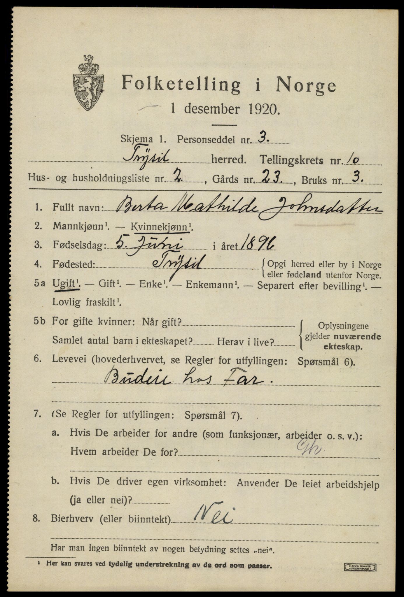 SAH, Folketelling 1920 for 0428 Trysil herred, 1920, s. 6877