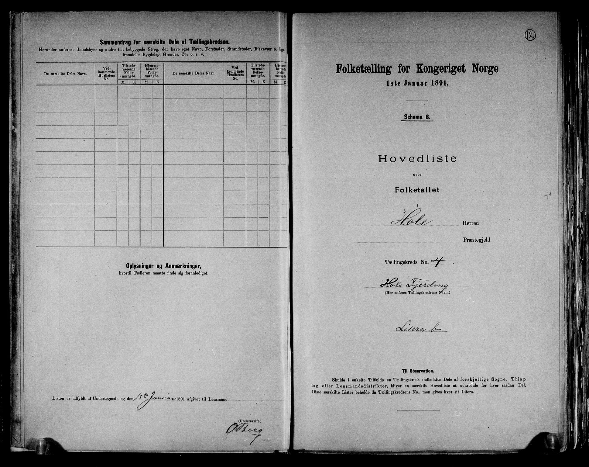 RA, Folketelling 1891 for 0612 Hole herred, 1891, s. 14