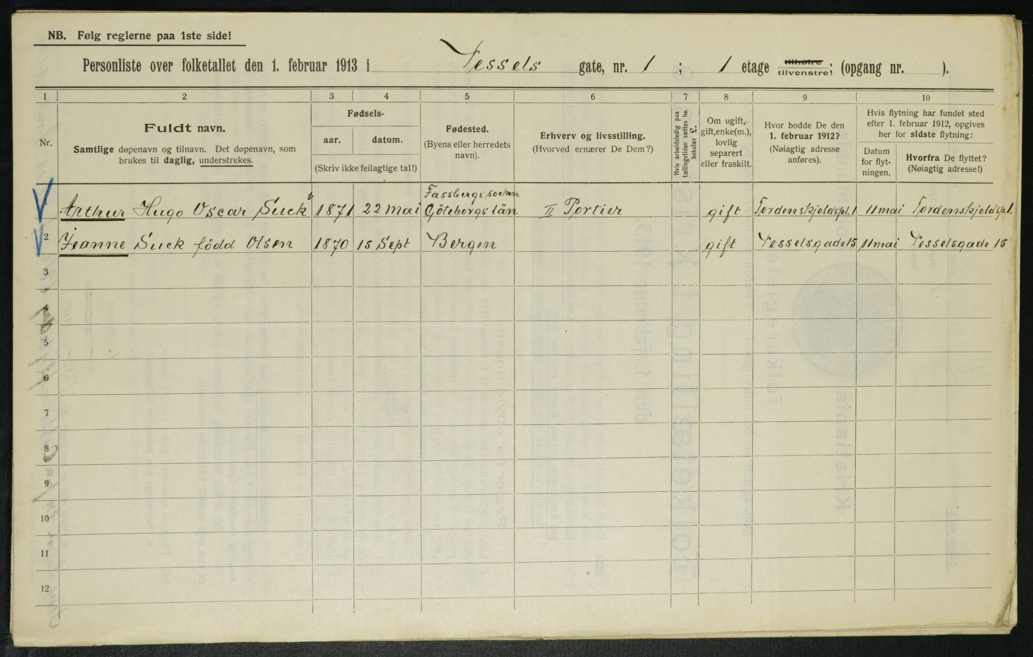OBA, Kommunal folketelling 1.2.1913 for Kristiania, 1913, s. 127815