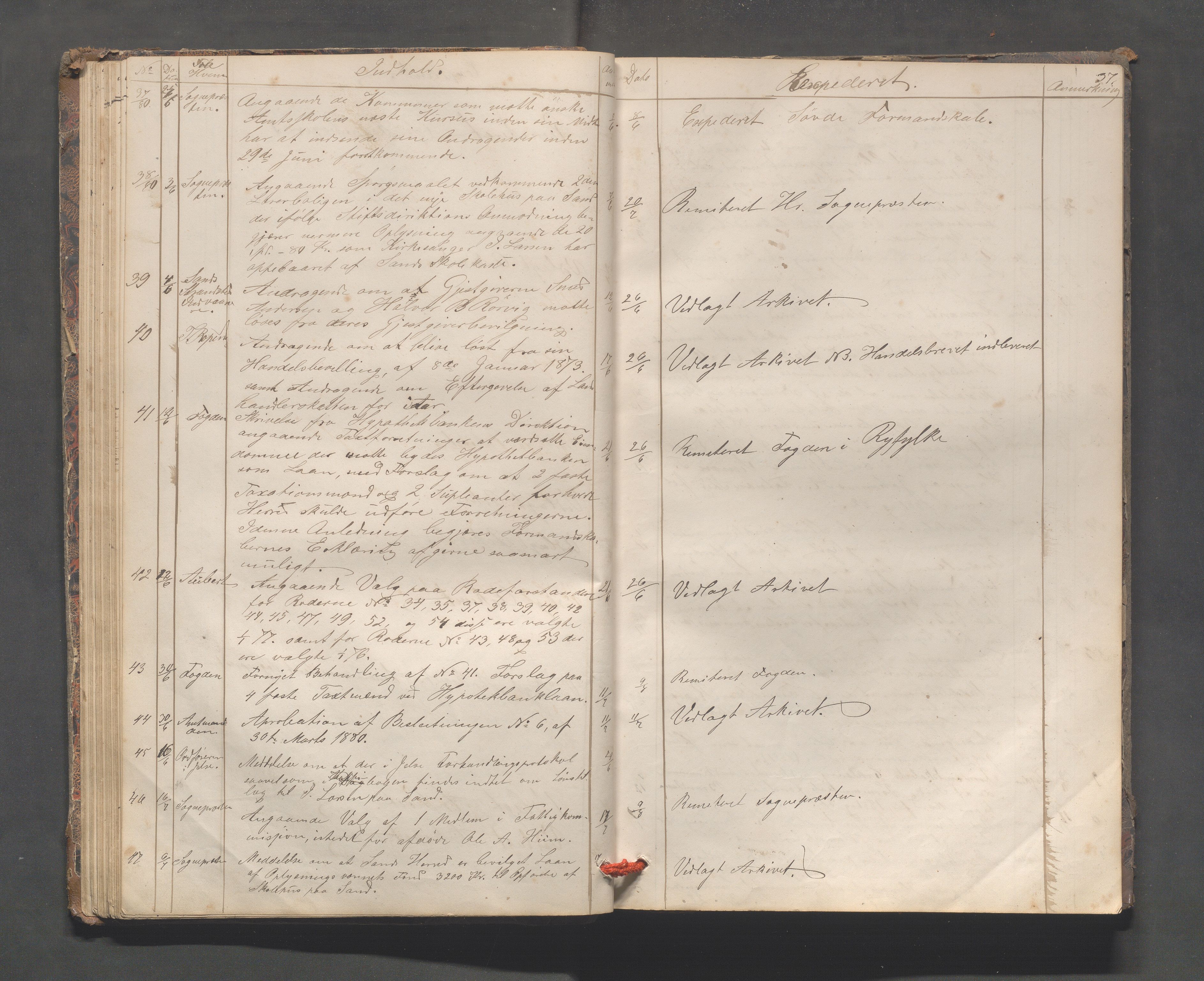 Sand kommune - Formannskapet, IKAR/K-102092/C/Ca/L0001: Brevjournal, 1859-1902, s. 37