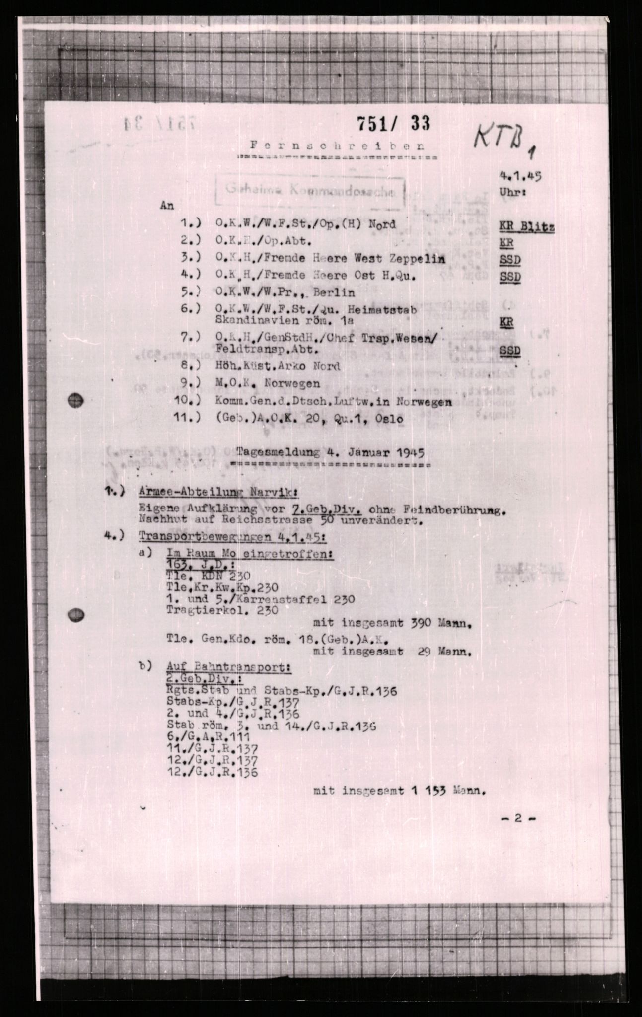 Forsvarets Overkommando. 2 kontor. Arkiv 11.4. Spredte tyske arkivsaker, AV/RA-RAFA-7031/D/Dar/Dara/L0006: Krigsdagbøker for 20. Gebirgs-Armee-Oberkommando (AOK 20), 1945, s. 84