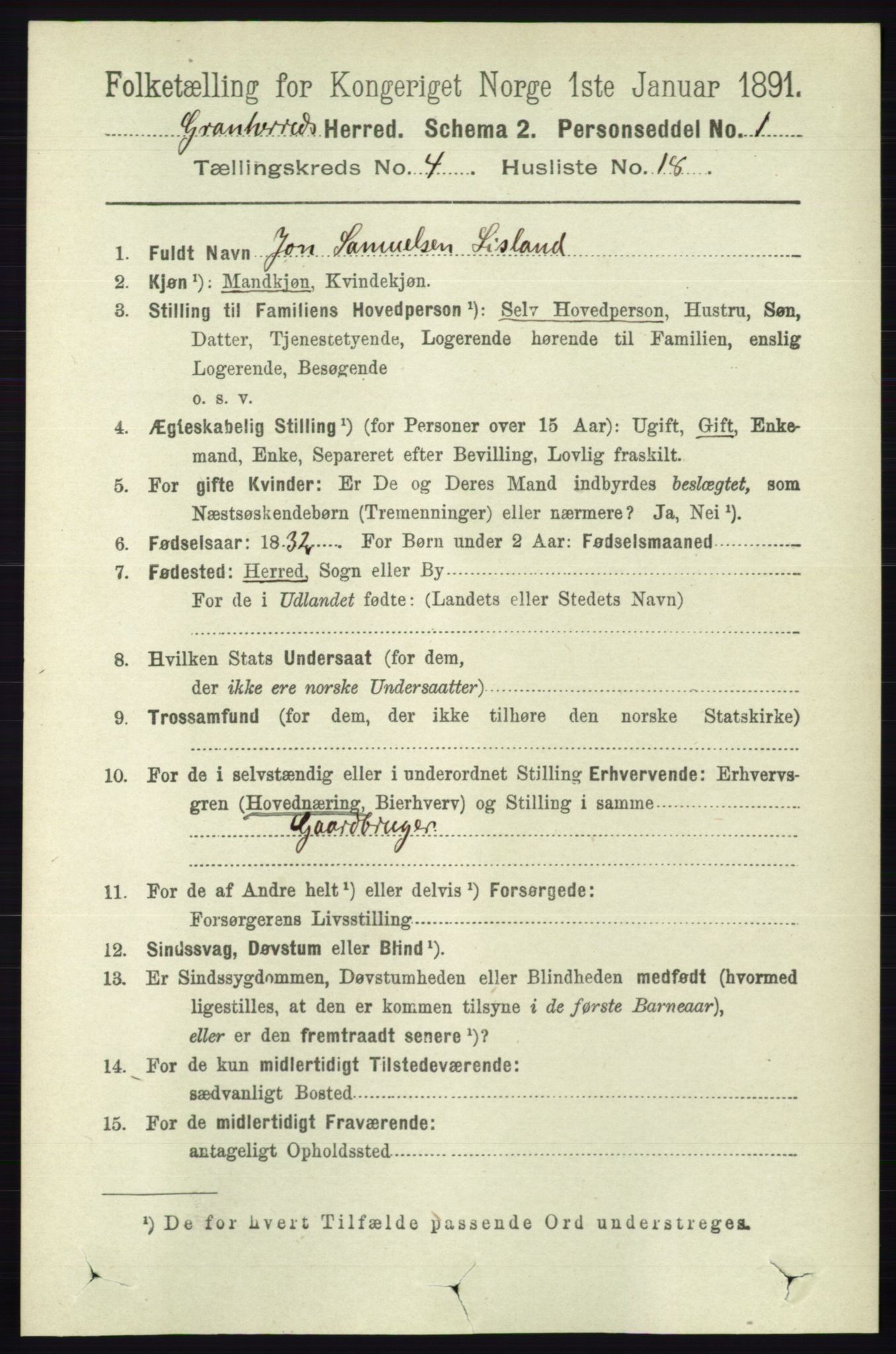 RA, Folketelling 1891 for 0824 Gransherad herred, 1891, s. 797