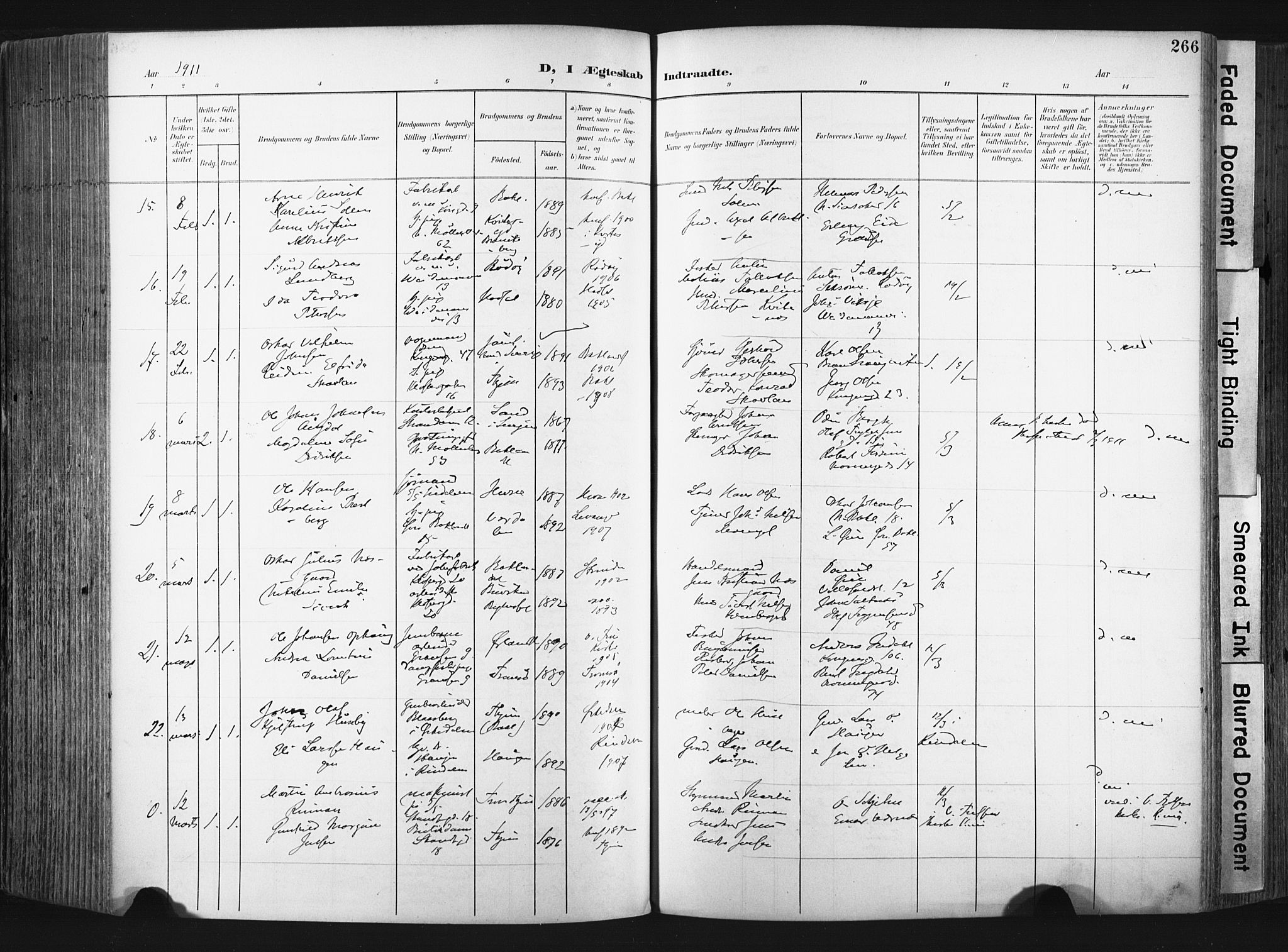 Ministerialprotokoller, klokkerbøker og fødselsregistre - Sør-Trøndelag, SAT/A-1456/604/L0201: Ministerialbok nr. 604A21, 1901-1911, s. 266
