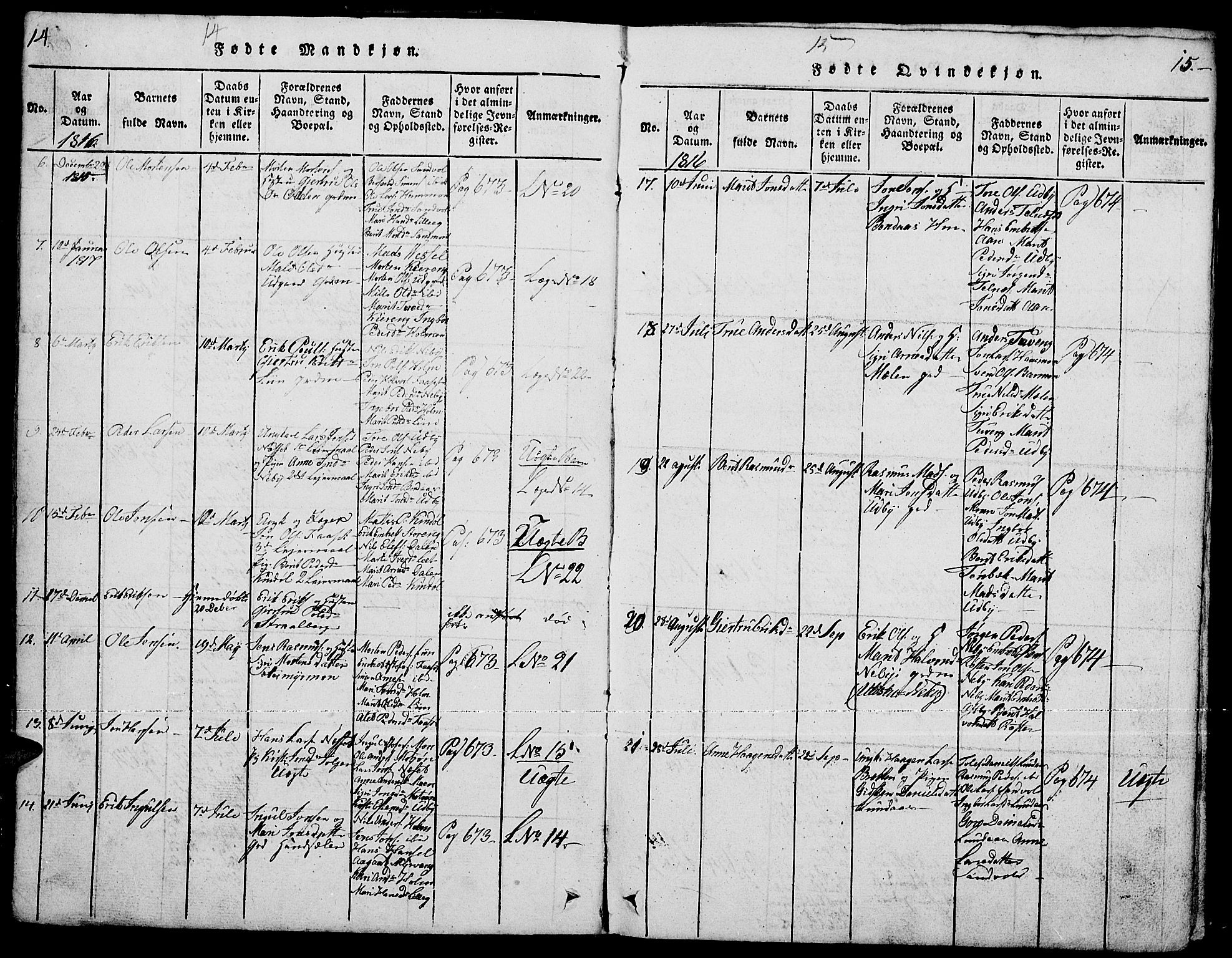 Tynset prestekontor, SAH/PREST-058/H/Ha/Hab/L0001: Klokkerbok nr. 1, 1814-1859, s. 14-15