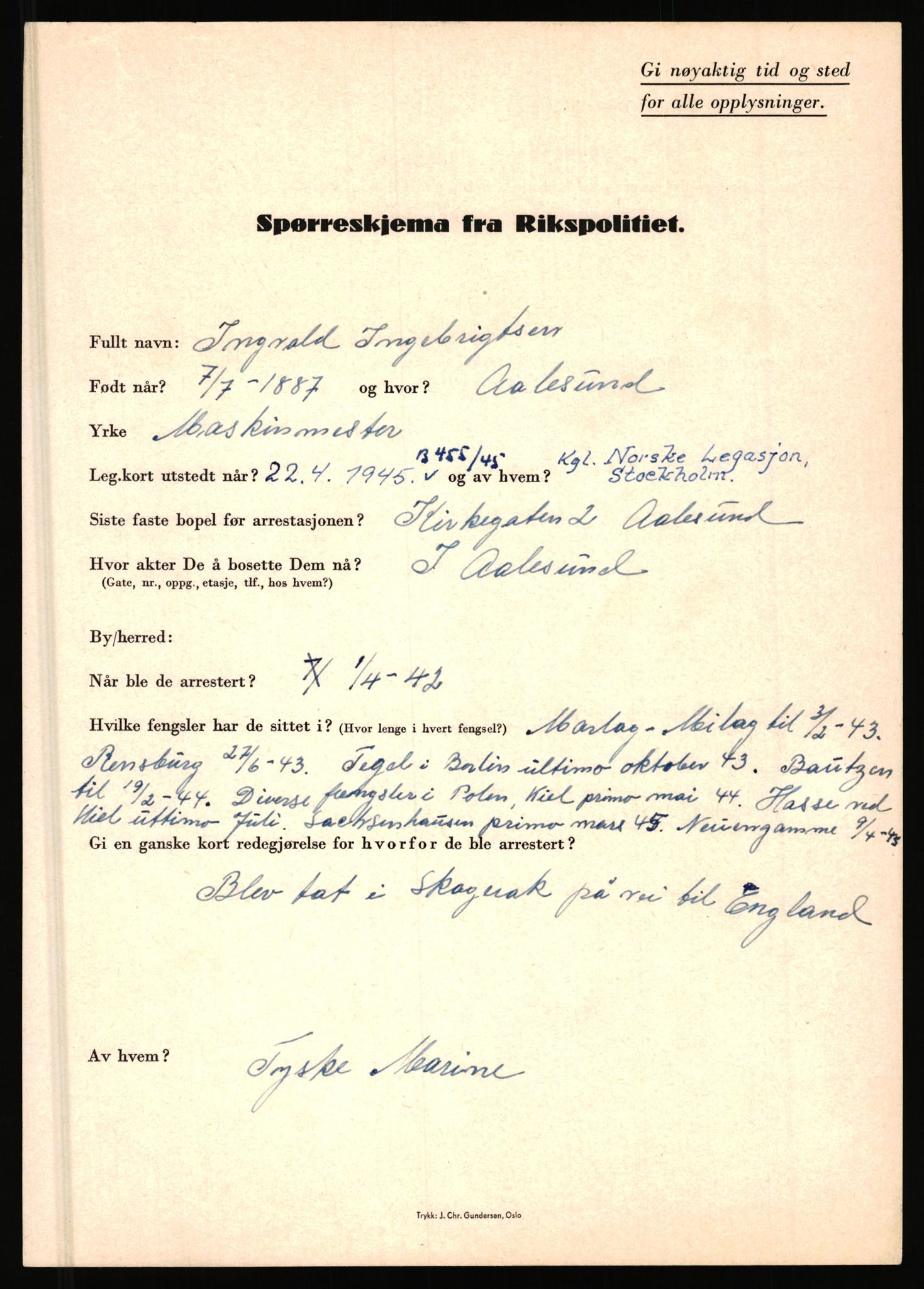 Rikspolitisjefen, AV/RA-S-1560/L/L0007: Heen, Erik C. - Iversen, Trygve, 1940-1945, s. 1127