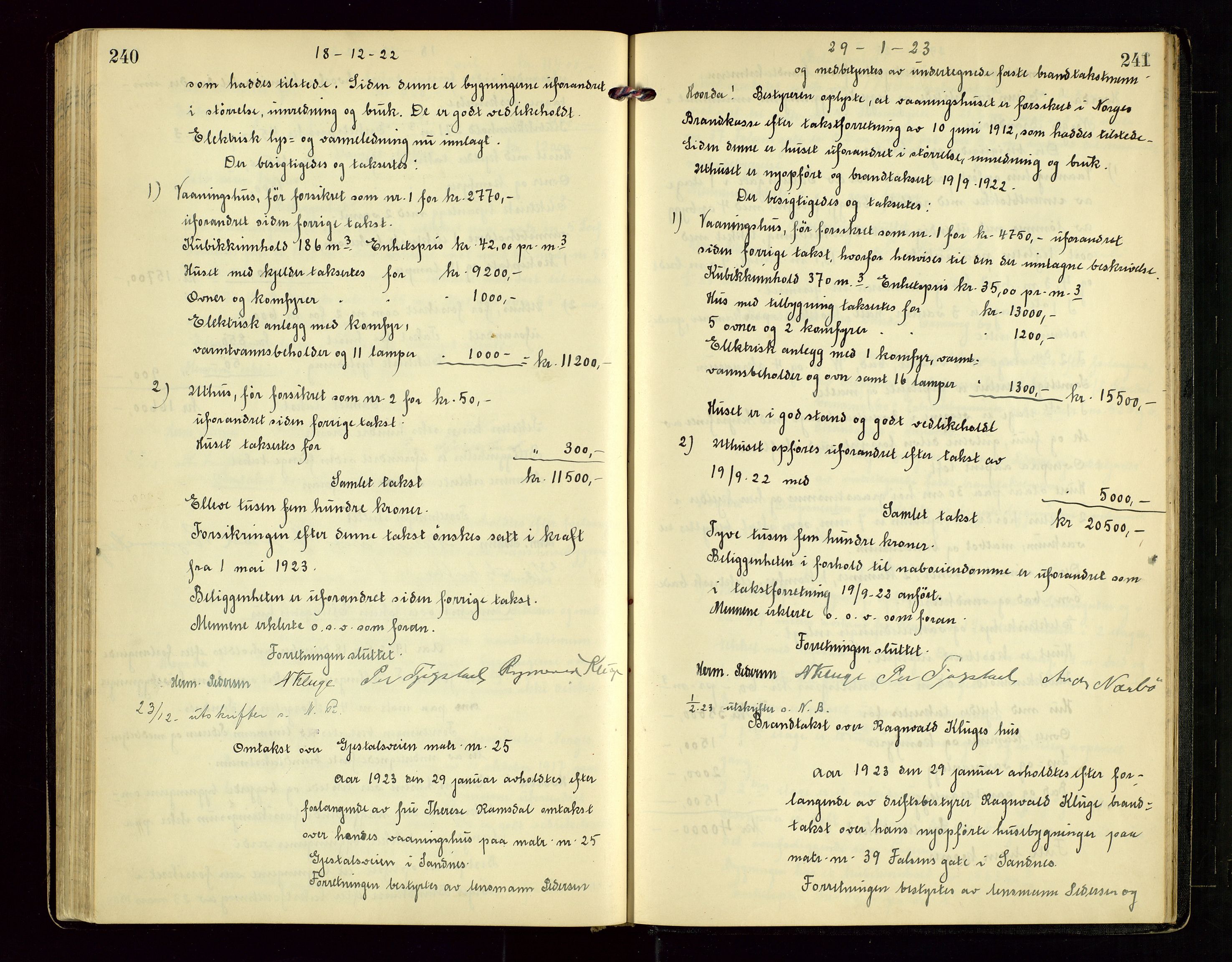 Sandnes lensmannskontor, AV/SAST-A-100167/Goa/L0002: "Brandtakstprotokol", 1919-1924, s. 240-241