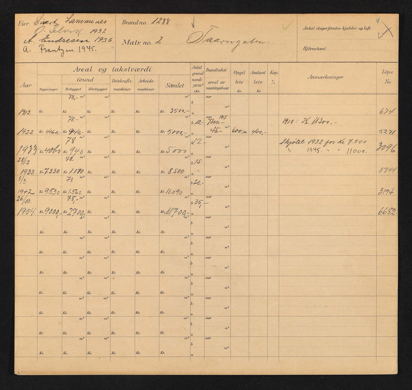 Stavanger kommune. Skattetakstvesenet, BYST/A-0440/F/Fa/Faa/L0044/0001: Skattetakstkort / Tårngata 1 - 51