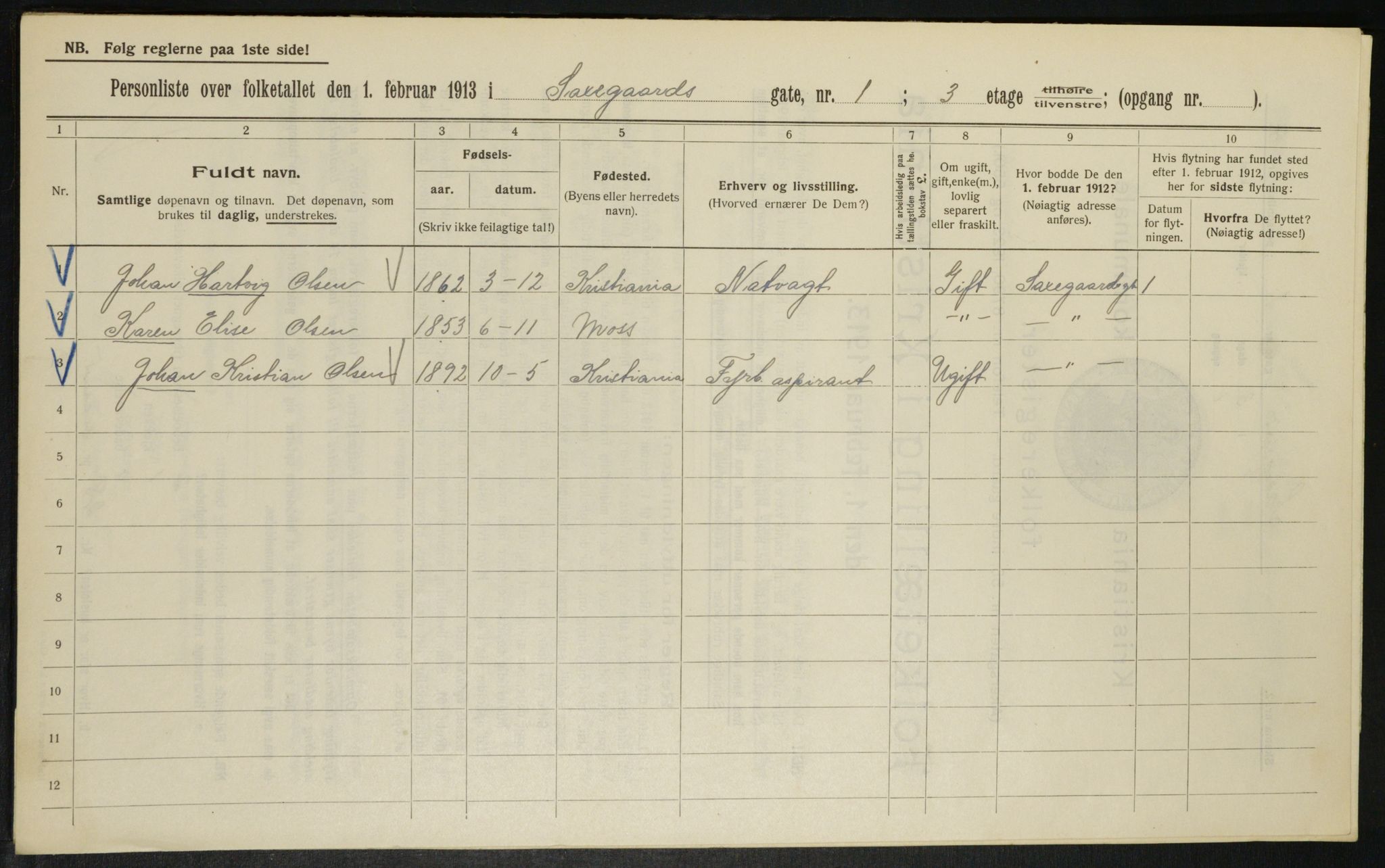 OBA, Kommunal folketelling 1.2.1913 for Kristiania, 1913, s. 89294