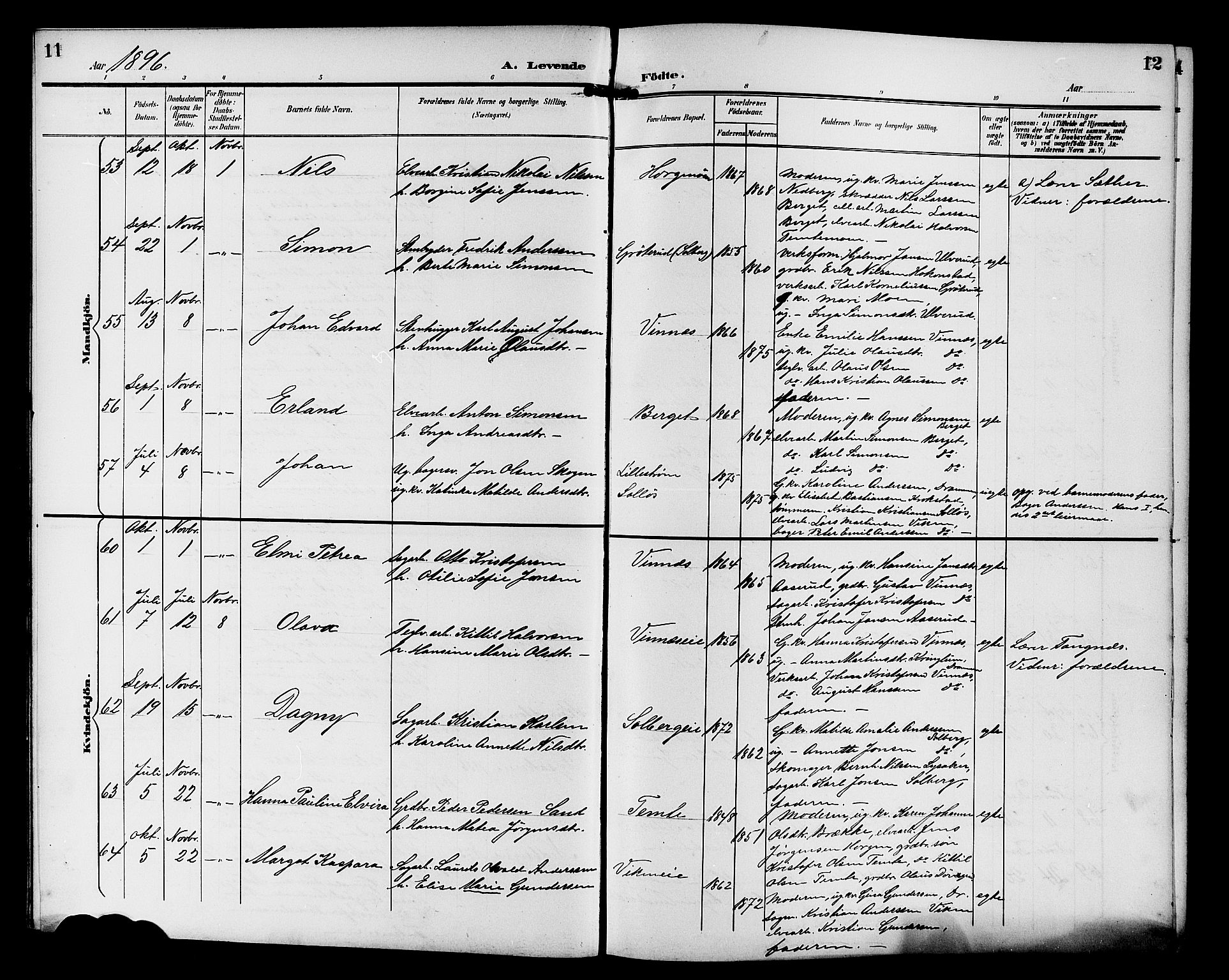Nedre Eiker kirkebøker, AV/SAKO-A-612/G/Ga/L0003: Klokkerbok nr. 3, 1896-1905, s. 11-12